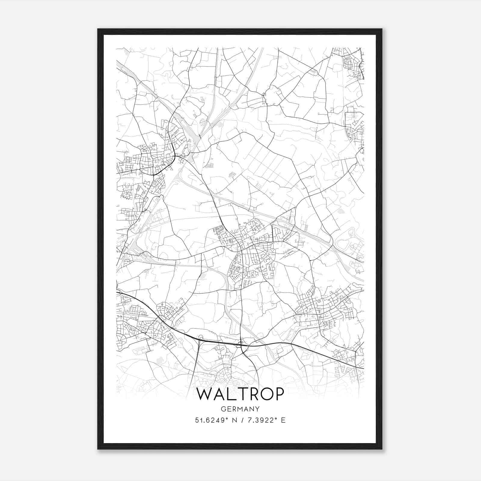 Waltrop Germany Map Poster, Modern Home Decor Wall Art Print