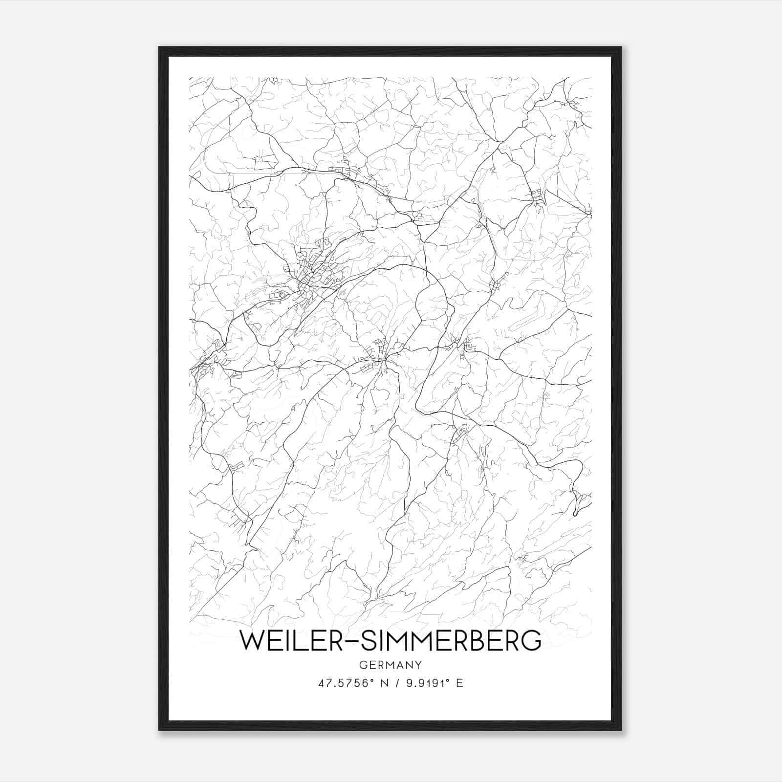 Weiler-Simmerberg Germany Map Poster, Modern Home Decor Wall Art Print