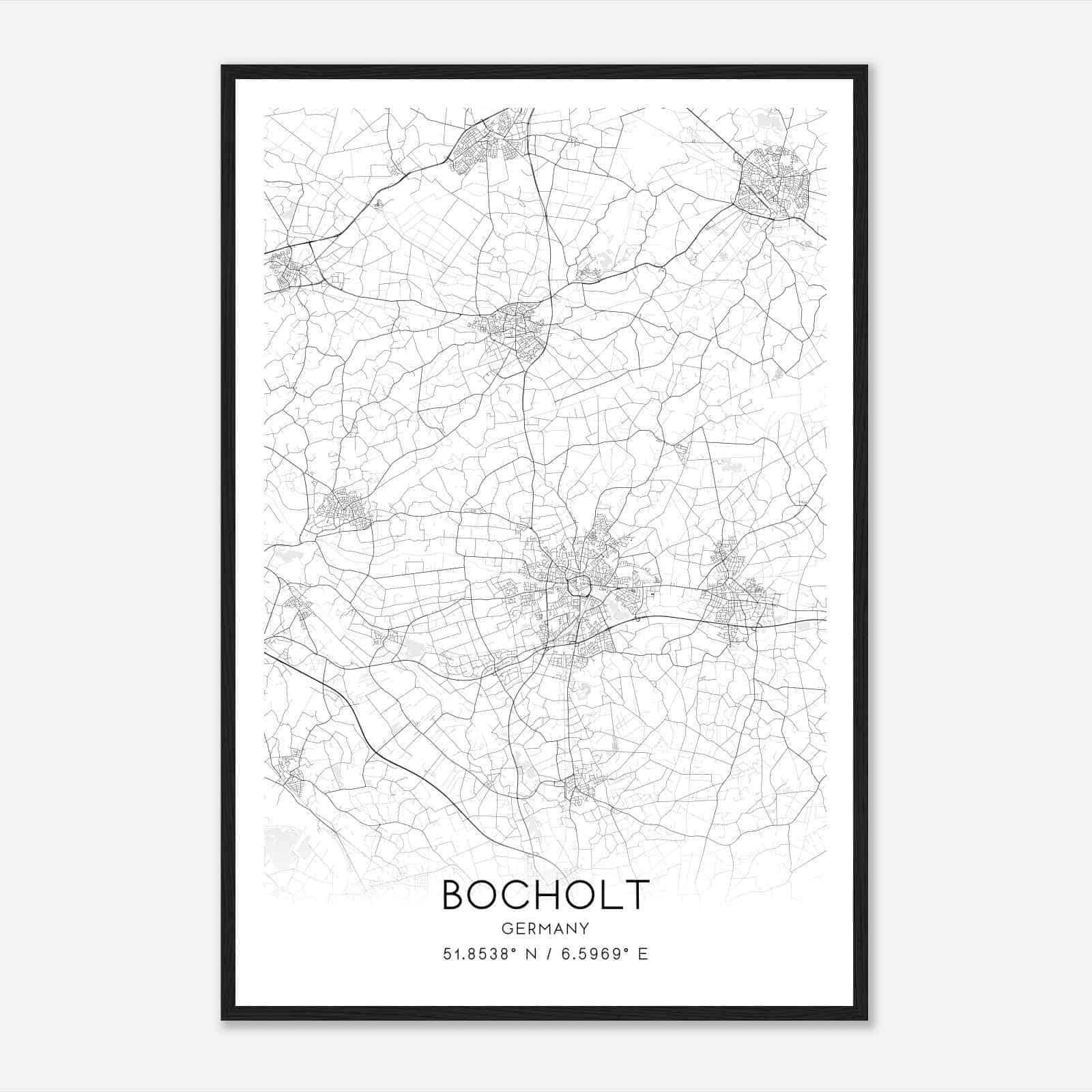 Bocholt Germany Map Poster, Modern Home Decor Wall Art Print
