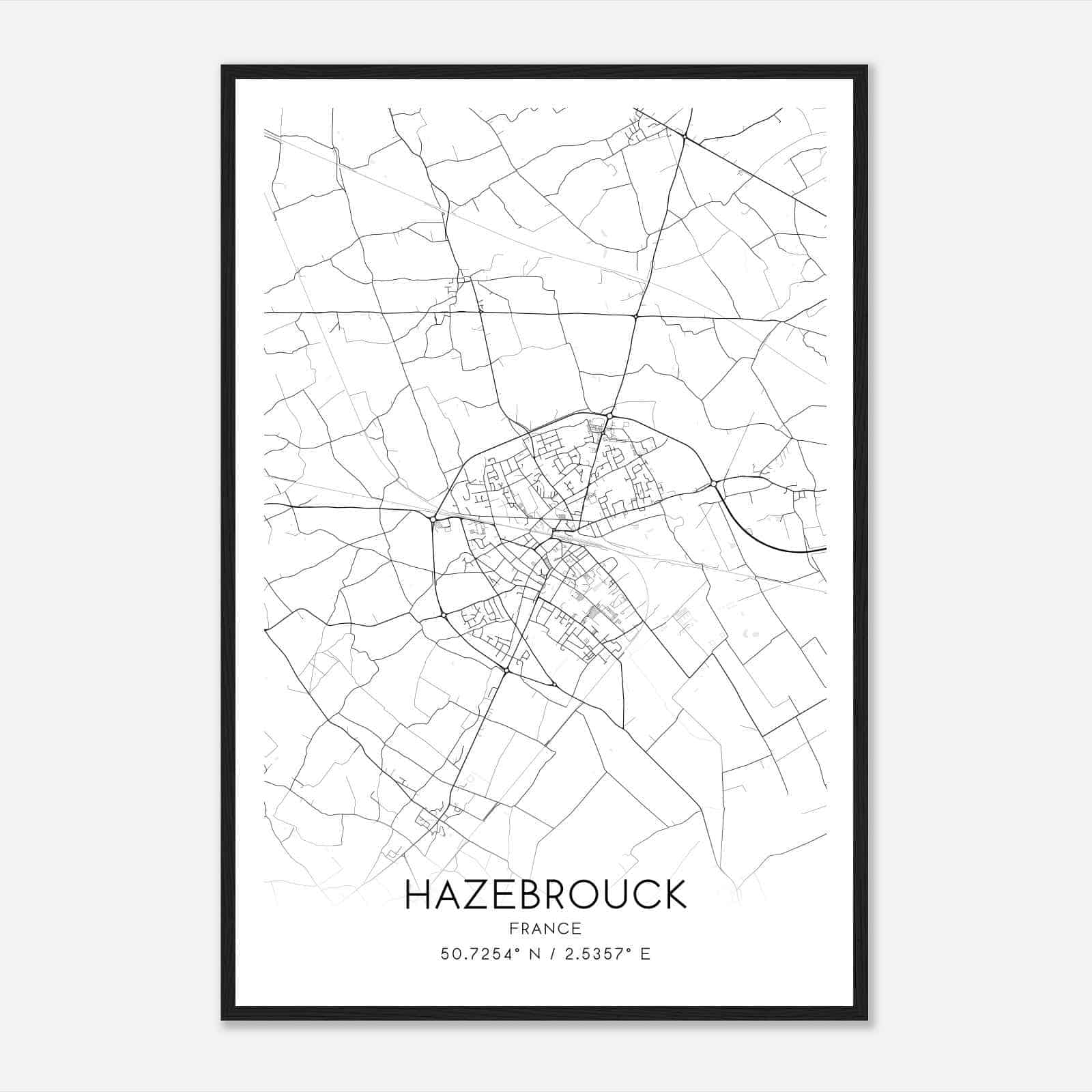 Hazebrouck France Map Poster, Modern Home Decor Wall Art Print
