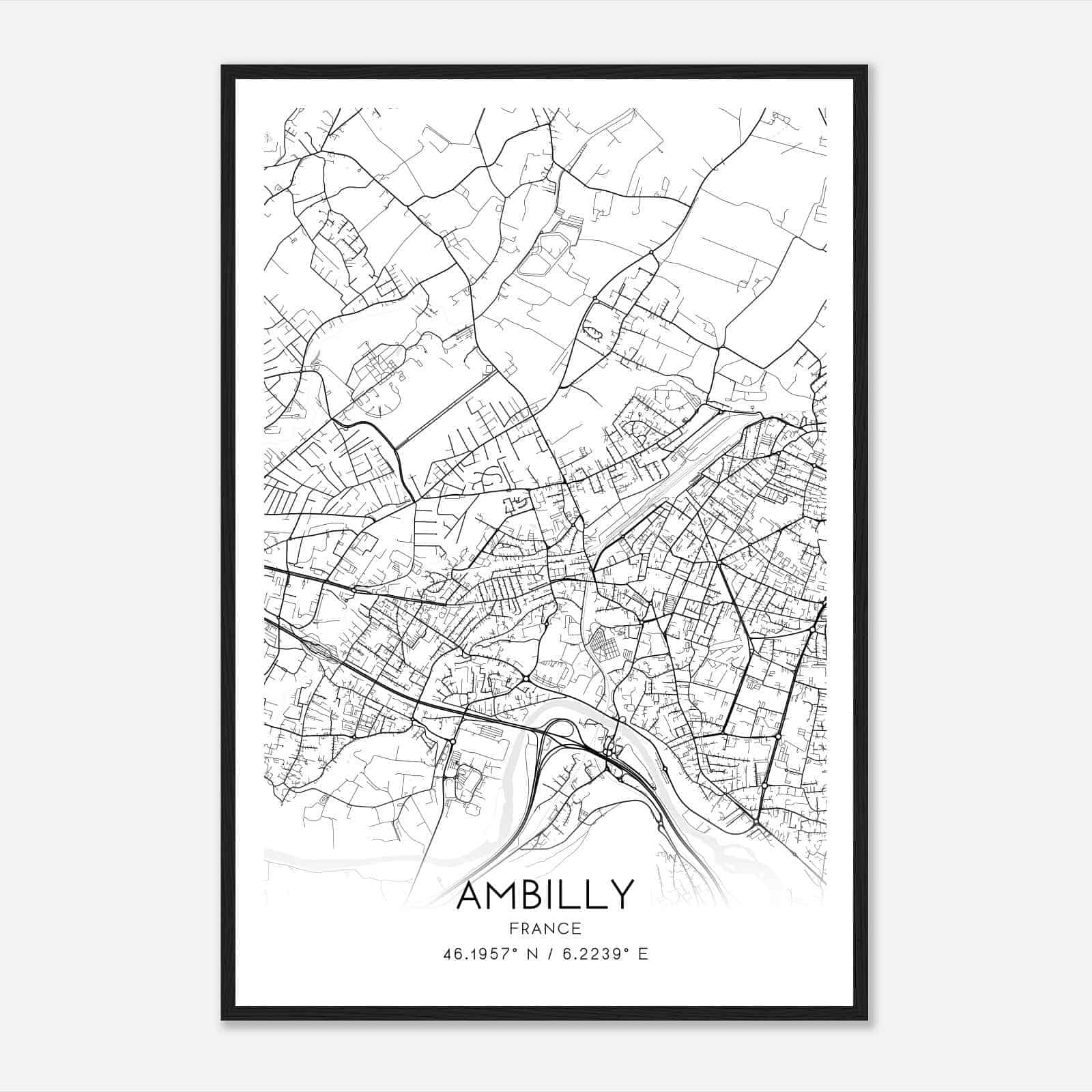 Ambilly France Map Poster, Modern Home Decor Wall Art Print