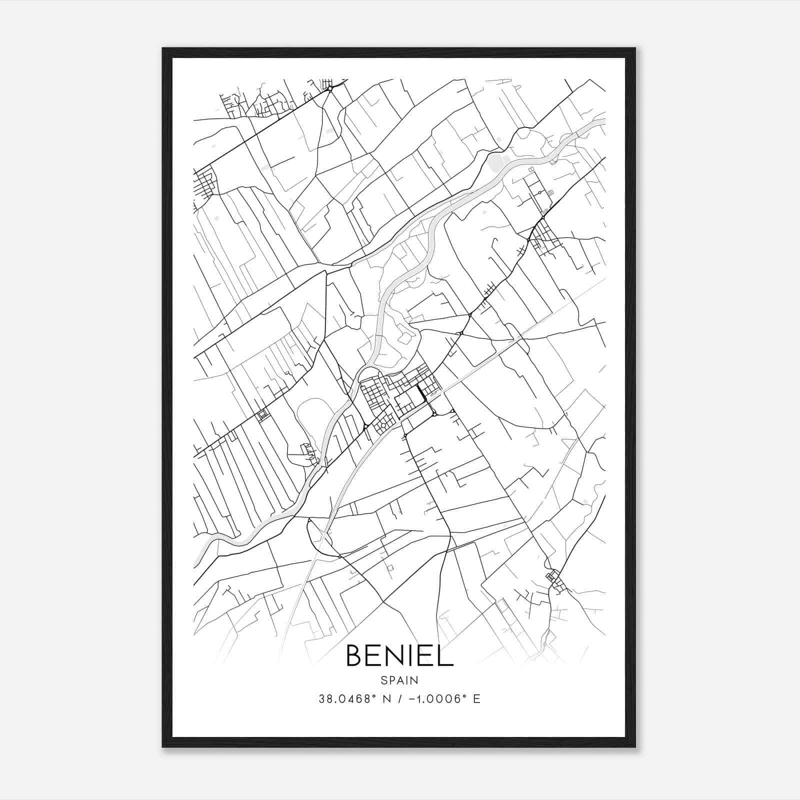 Beniel Spain Map Poster, Modern Home Decor Wall Art Print