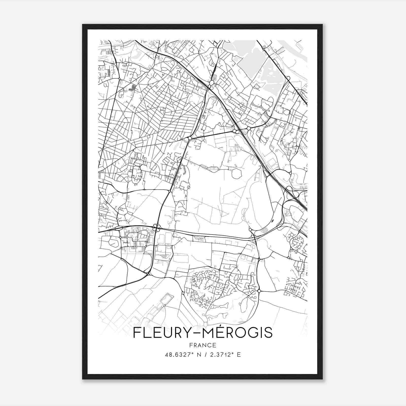 Fleury-Merogis France Map Poster, Modern Home Decor Wall Art Print