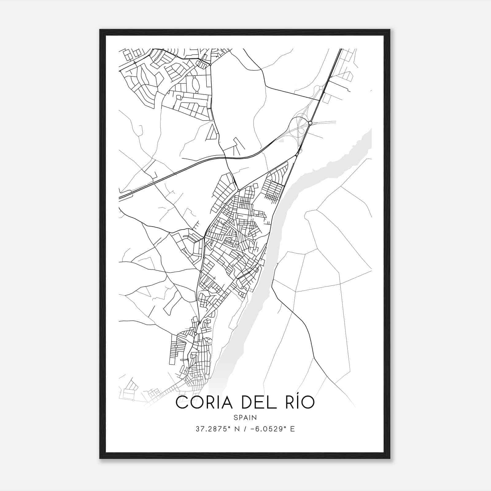 Coria del Rio Spain Map Poster, Modern Home Decor Wall Art Print