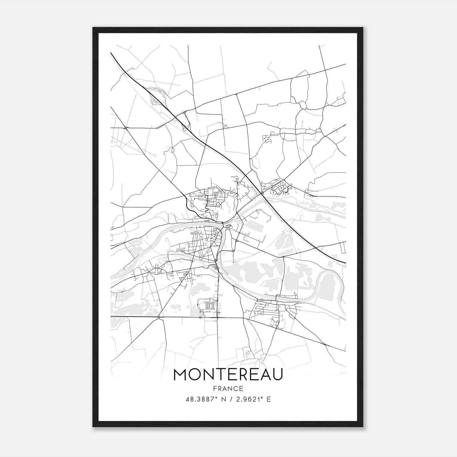 Montereau-faut-Yonne France Map Poster, Modern Home Decor Wall Art Print