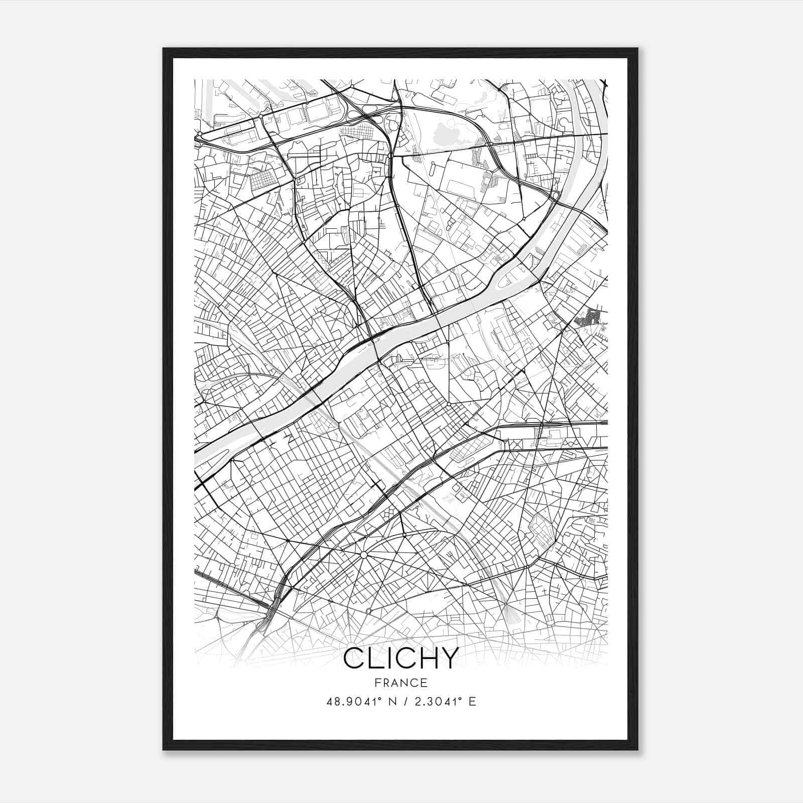 Clichy France Map Poster, Modern Home Decor Wall Art Print Clichy France Map Poster, Modern Home Decor Wall Art Print