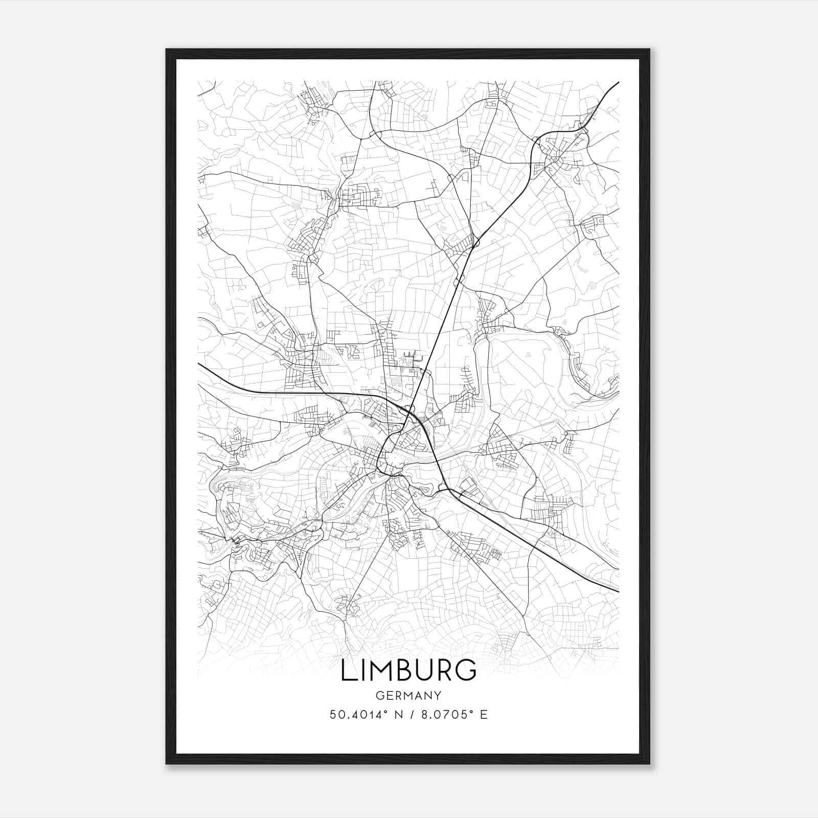 Limburg Germany Map Poster, Modern Home Decor Wall Art Print