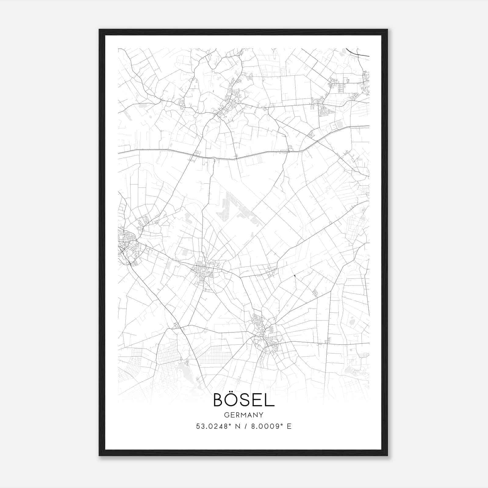 Bosel Germany Map Poster, Modern Home Decor Wall Art Print