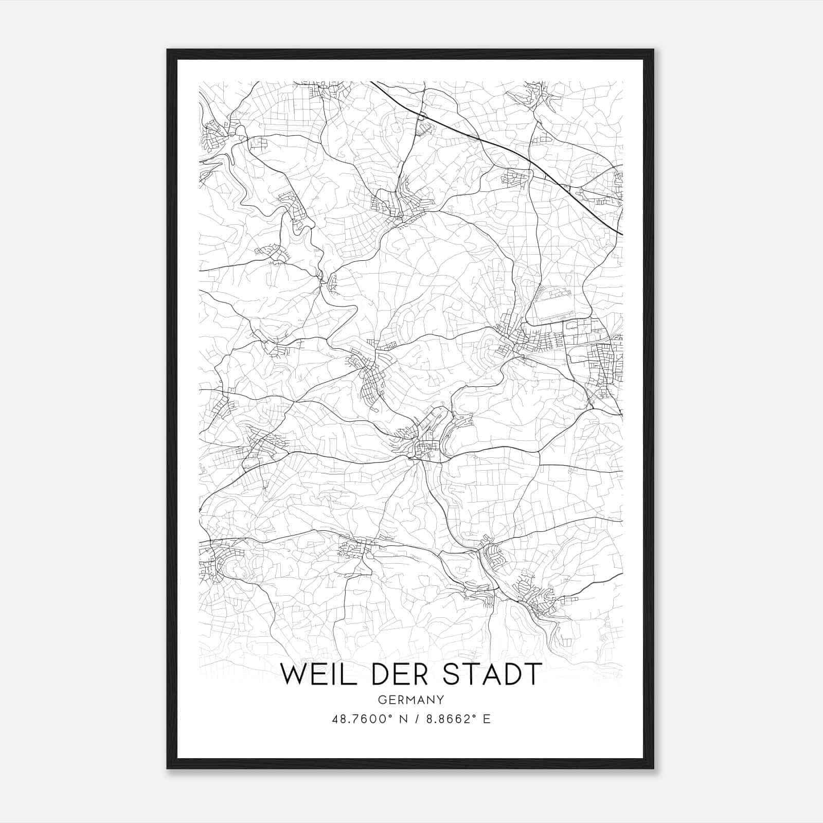 Weil der Stadt Germany Map Poster, Modern Home Decor Wall Art Print