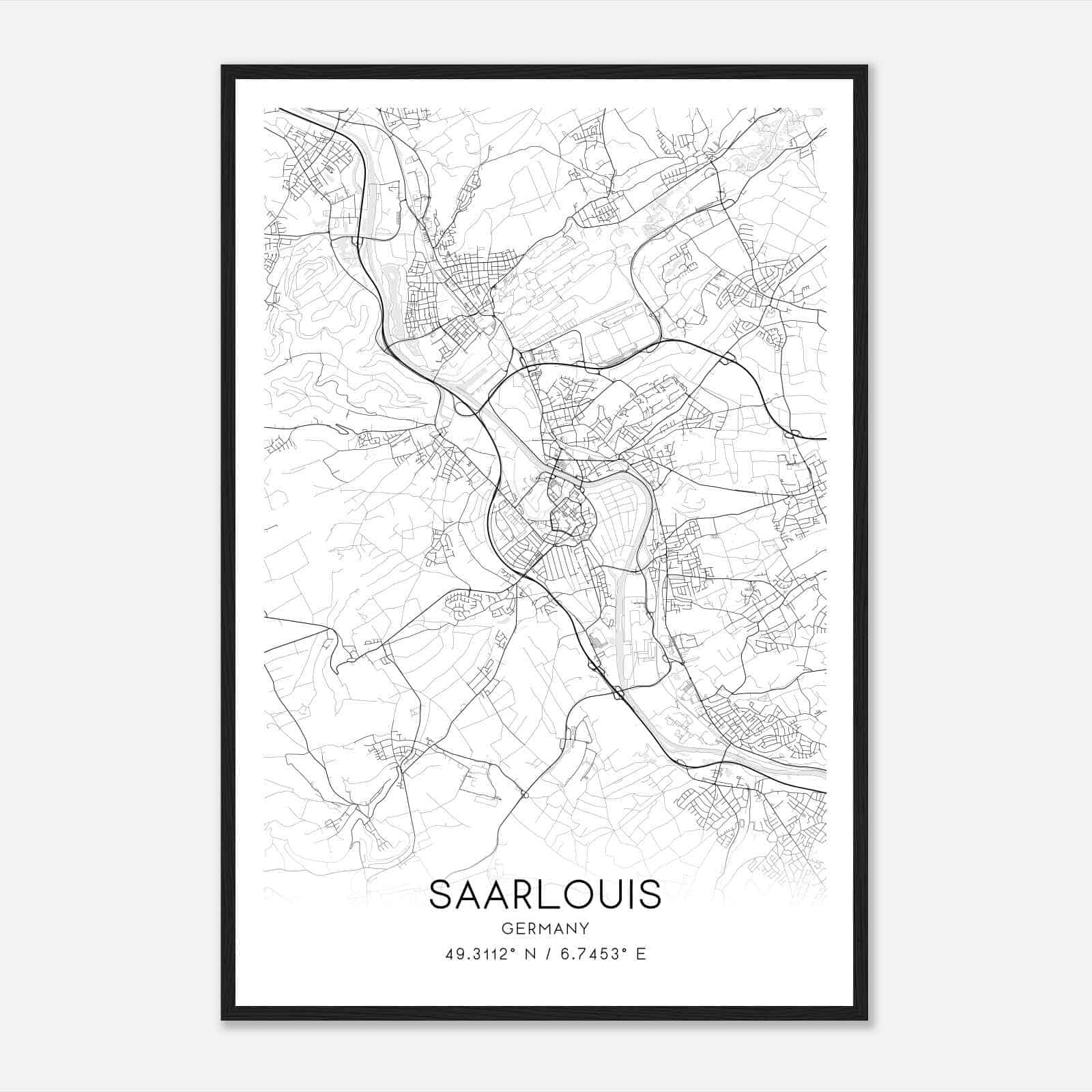 Saarlouis Germany Map Poster, Modern Home Decor Wall Art Print