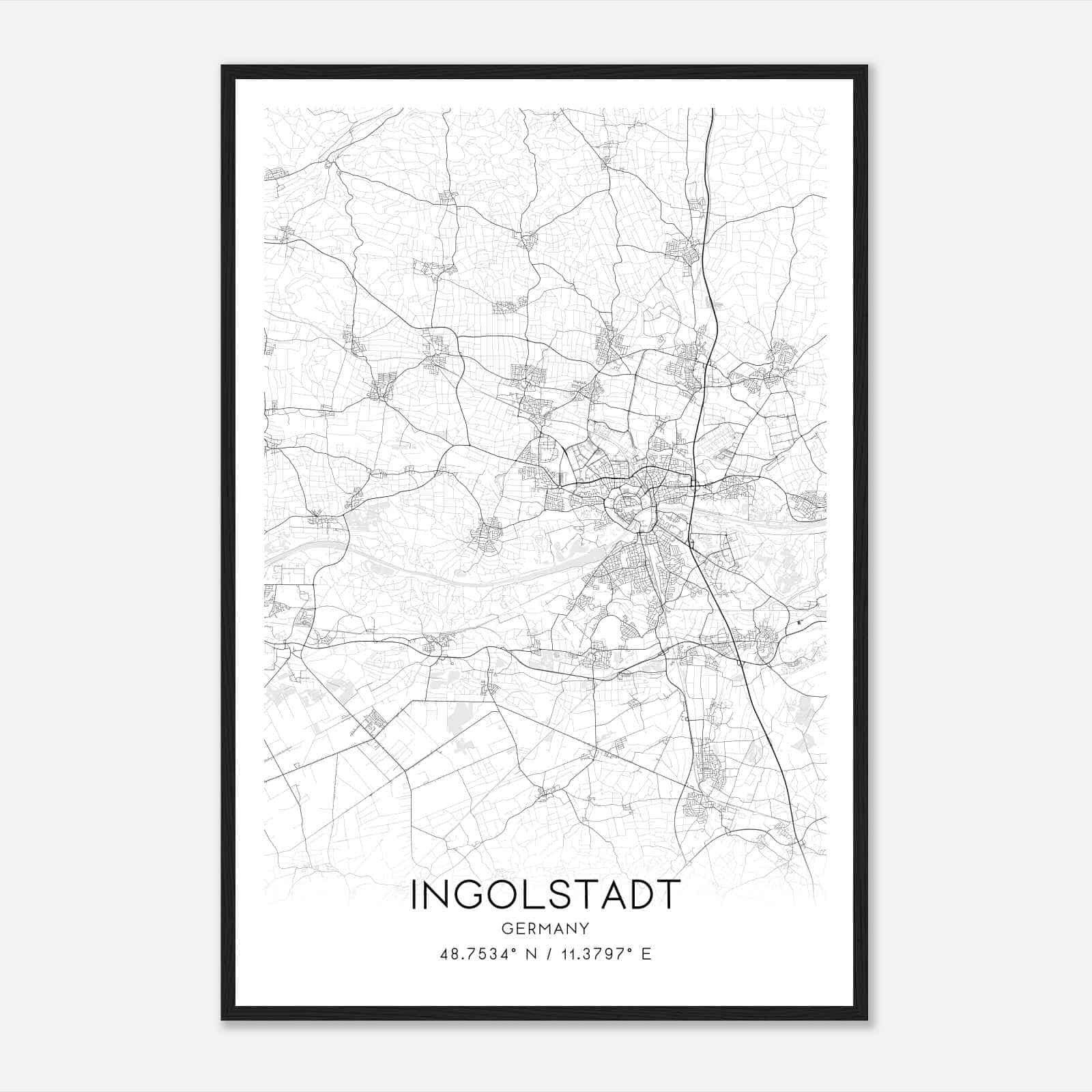 Ingolstadt Germany Map Poster, Modern Home Decor Wall Art Print