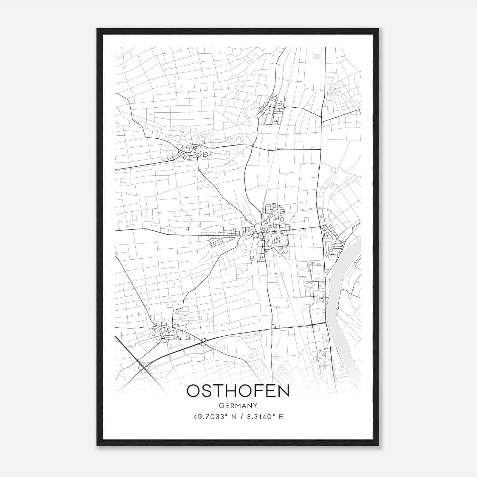 Osthofen Germany Map Poster, Modern Home Decor Wall Art Print