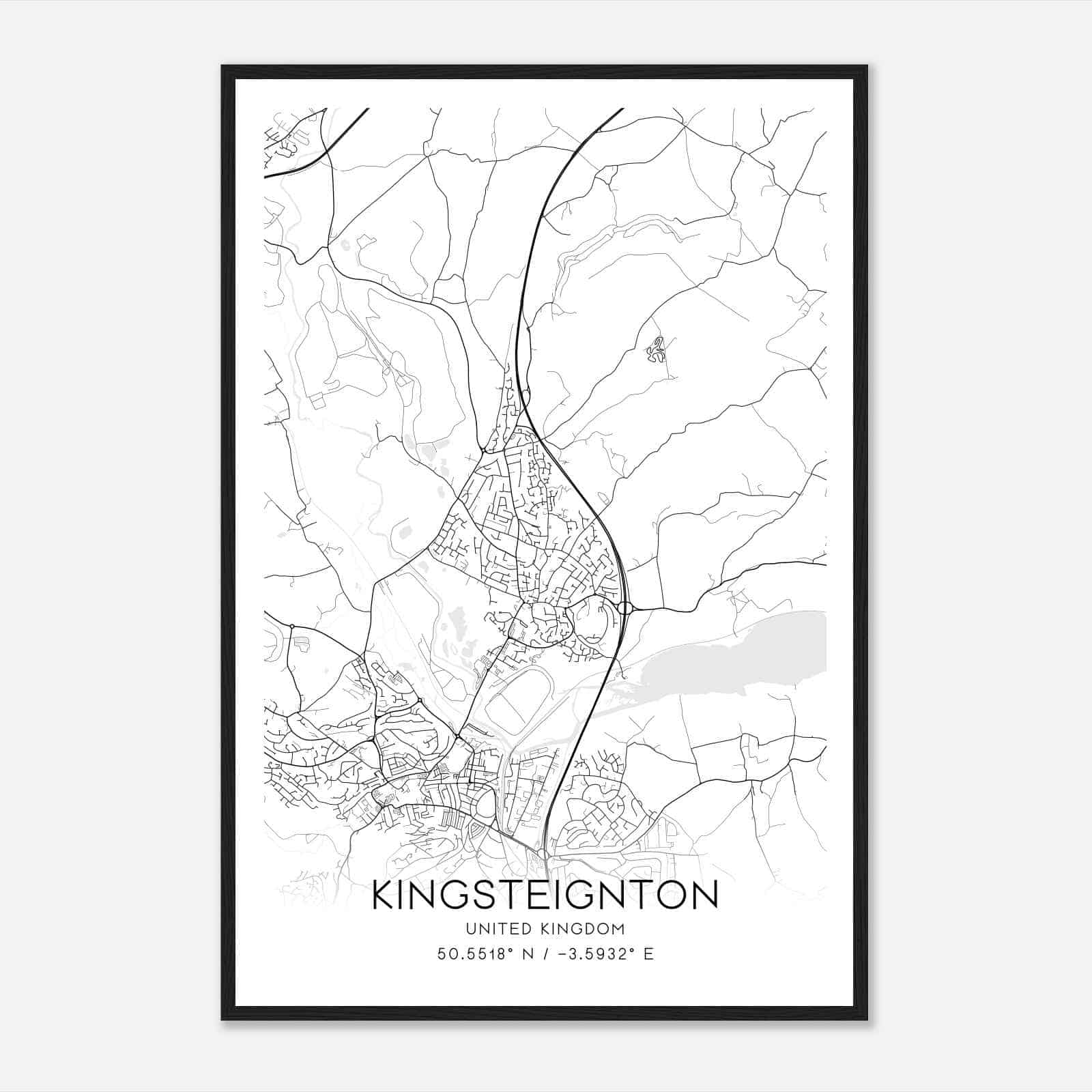 Kingsteignton United Kingdom Map Poster, Modern Home Decor Wall Art Print