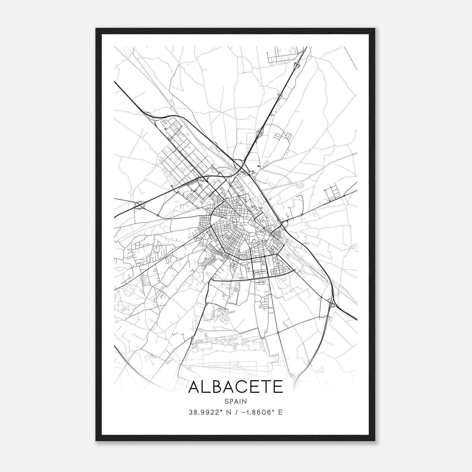Albacete Spain Map Poster, Modern Home Decor Wall Art Print