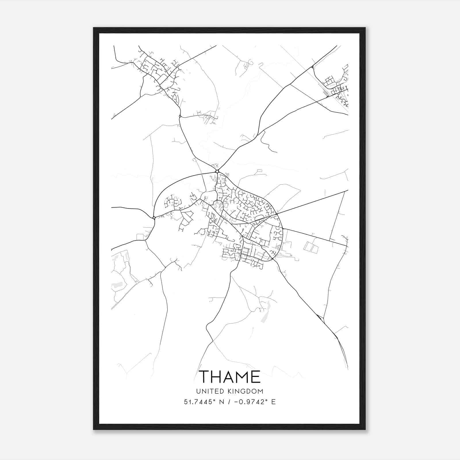 Thame United Kingdom Map Poster, Modern Home Decor Wall Art Print