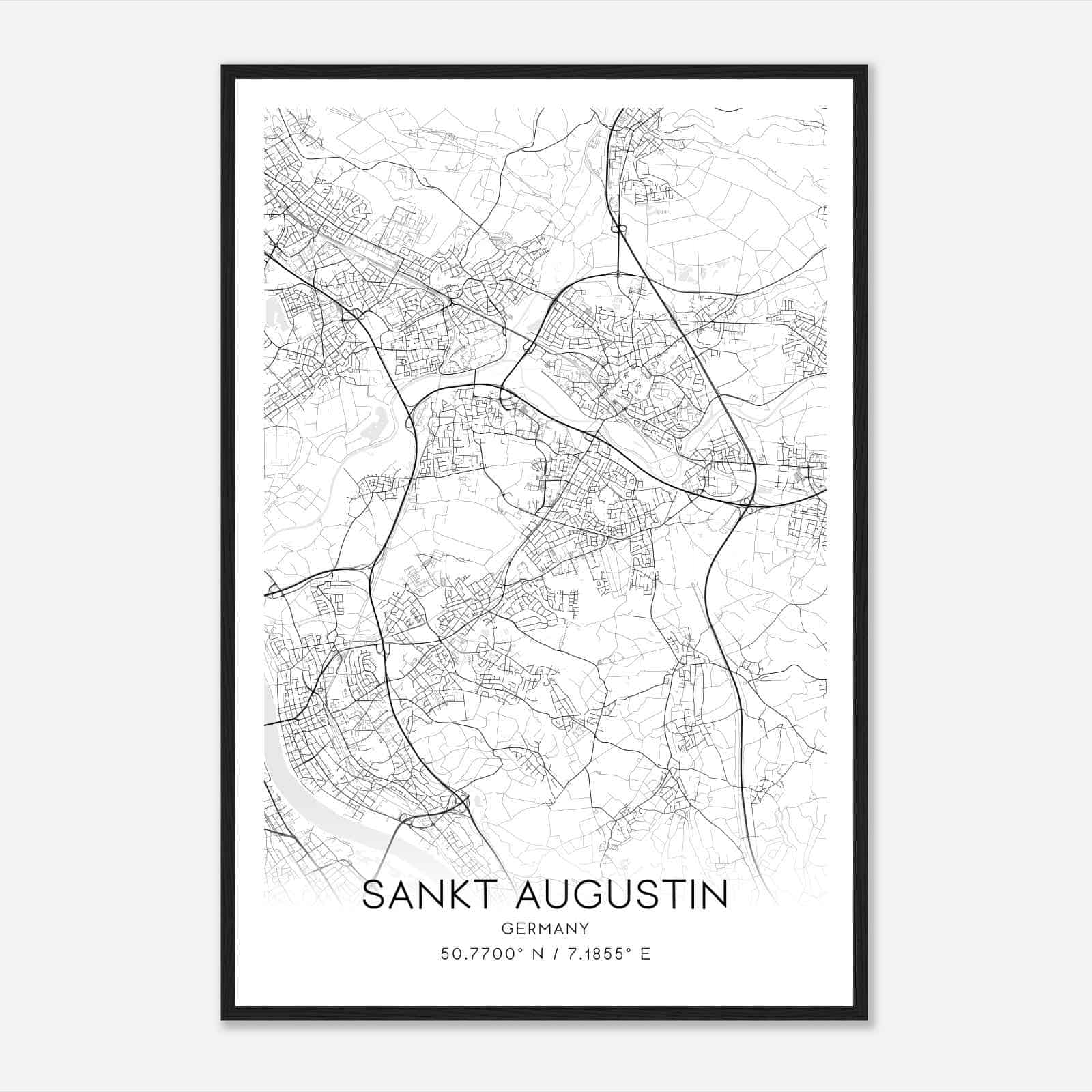 Sankt Augustin Germany Map Poster, Modern Home Decor Wall Art Print