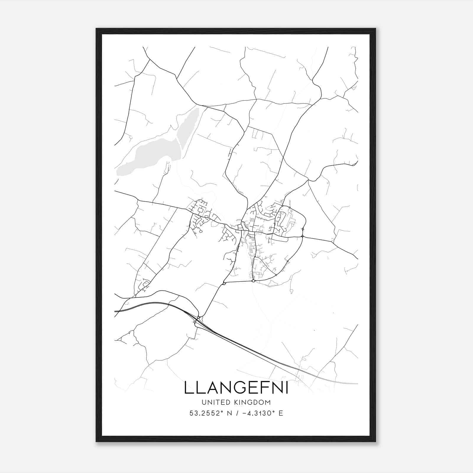 Llangefni United Kingdom Map Poster, Modern Home Decor Wall Art Print