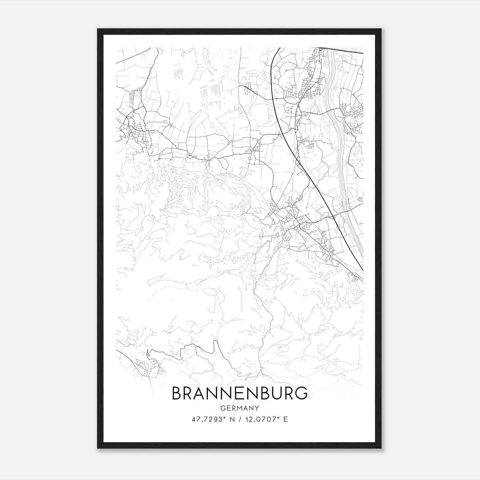 Brannenburg Germany Map Poster, Modern Home Decor Wall Art Print