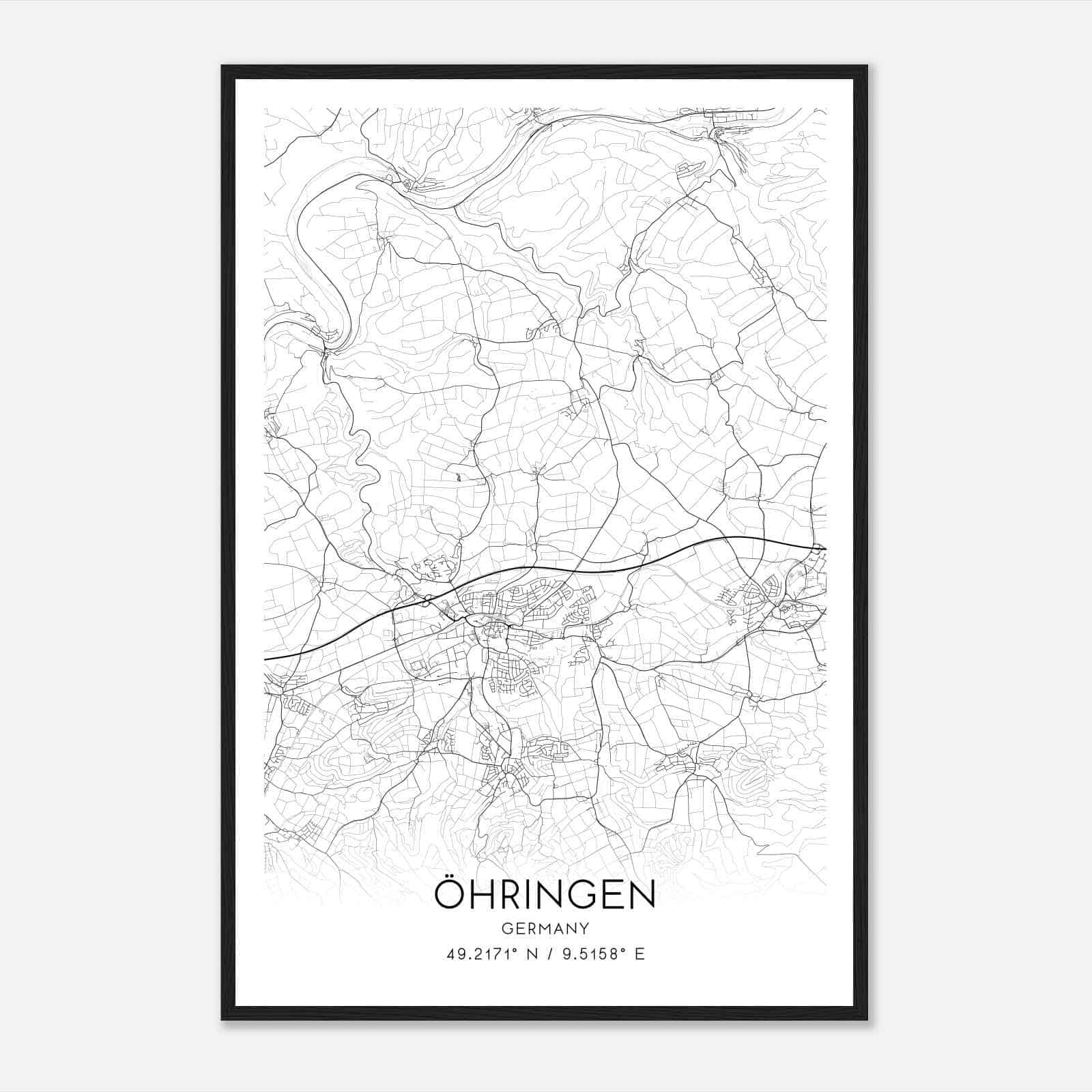 Ohringen Germany Map Poster, Modern Home Decor Wall Art Print