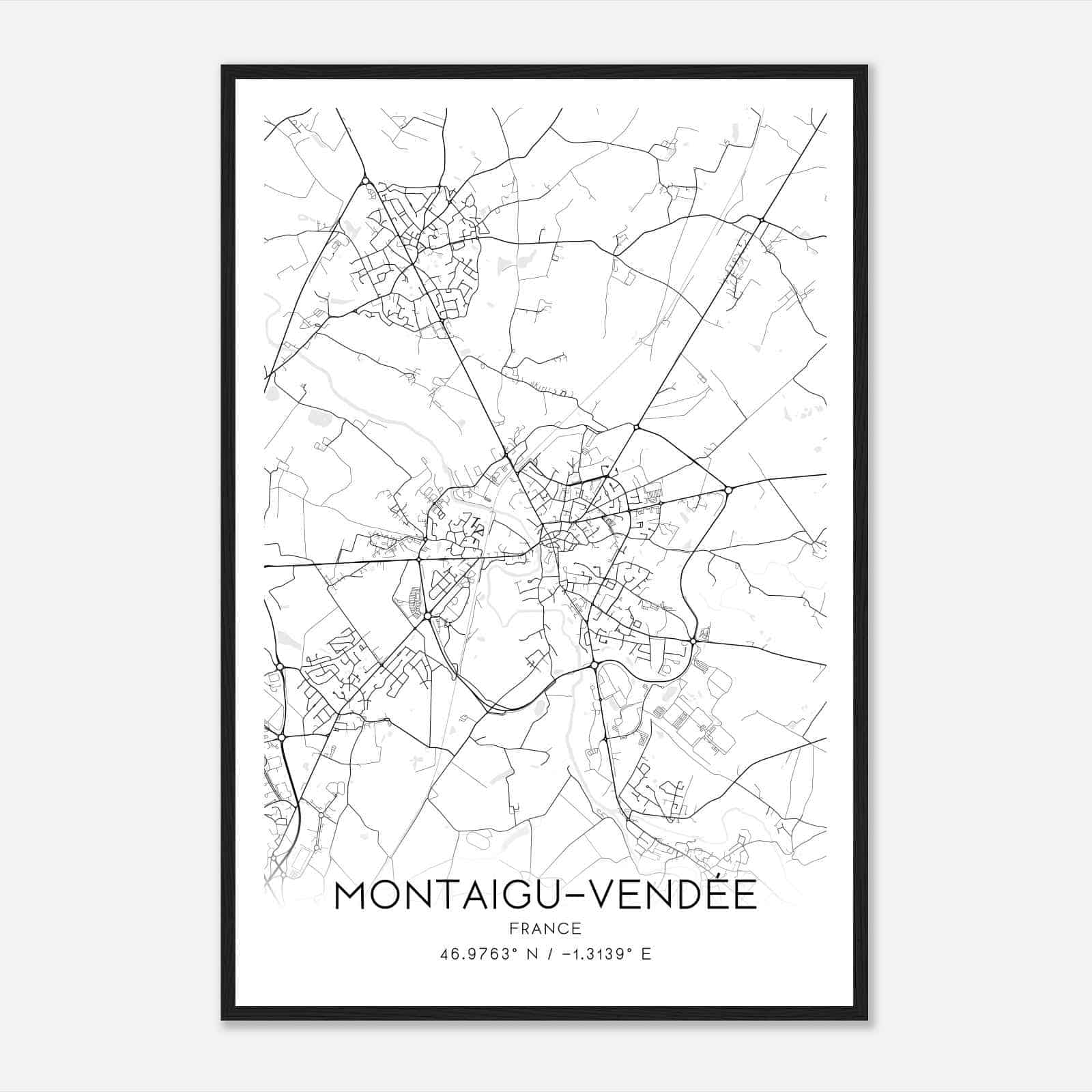 Montaigu France Map Poster, Modern Home Decor Wall Art Print
