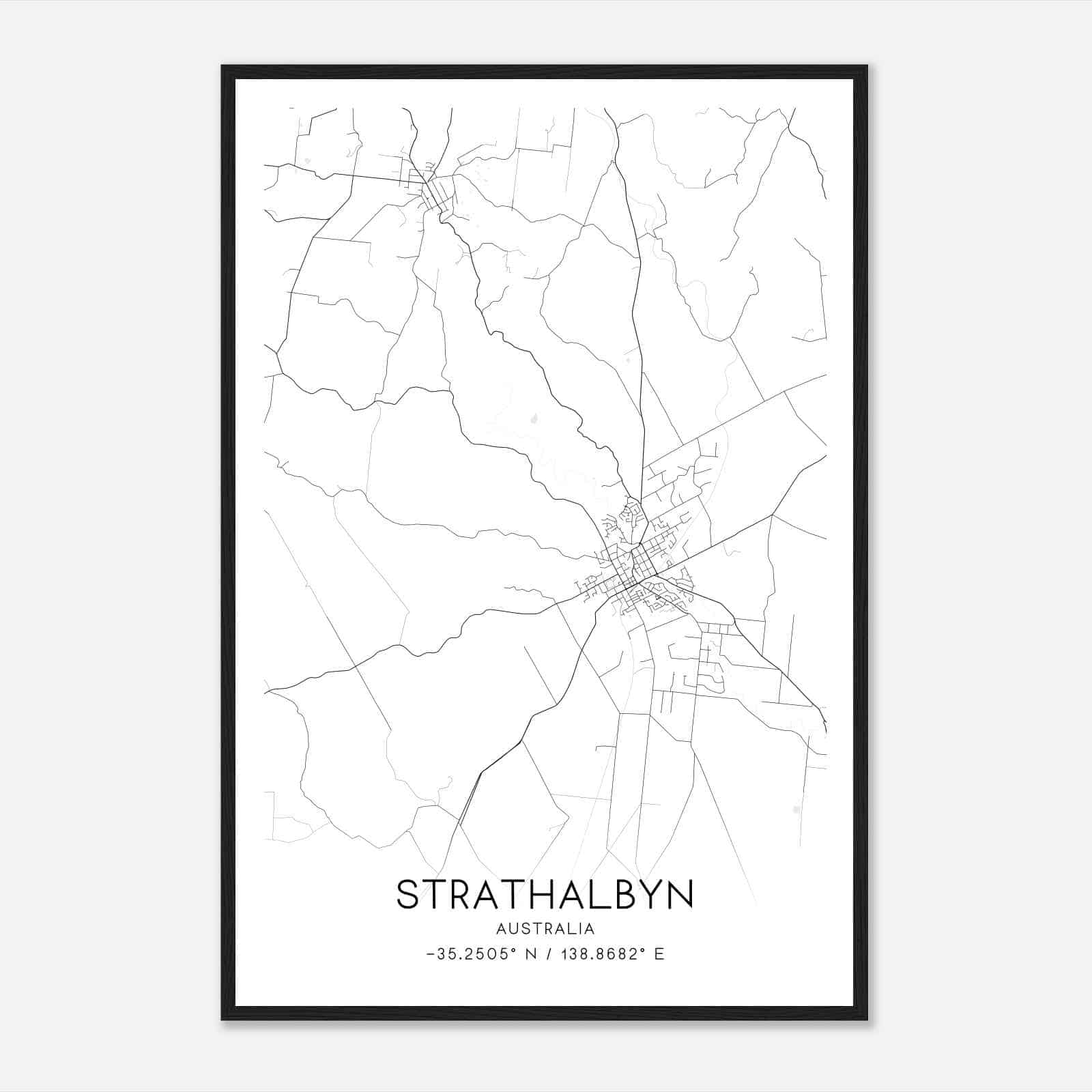 Strathalbyn Australia Map Poster, Modern Home Decor Wall Art Print