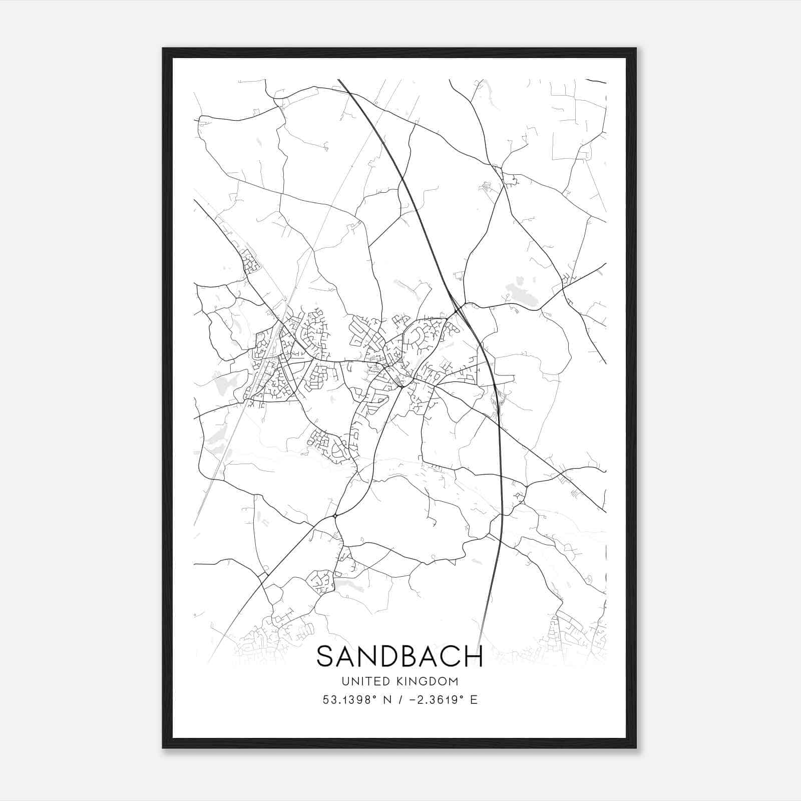 Sandbach United Kingdom Map Poster, Modern Home Decor Wall Art Print