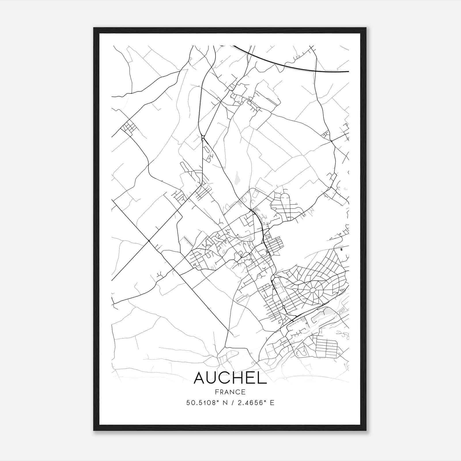 Auchel France Map Poster, Modern Home Decor Wall Art Print