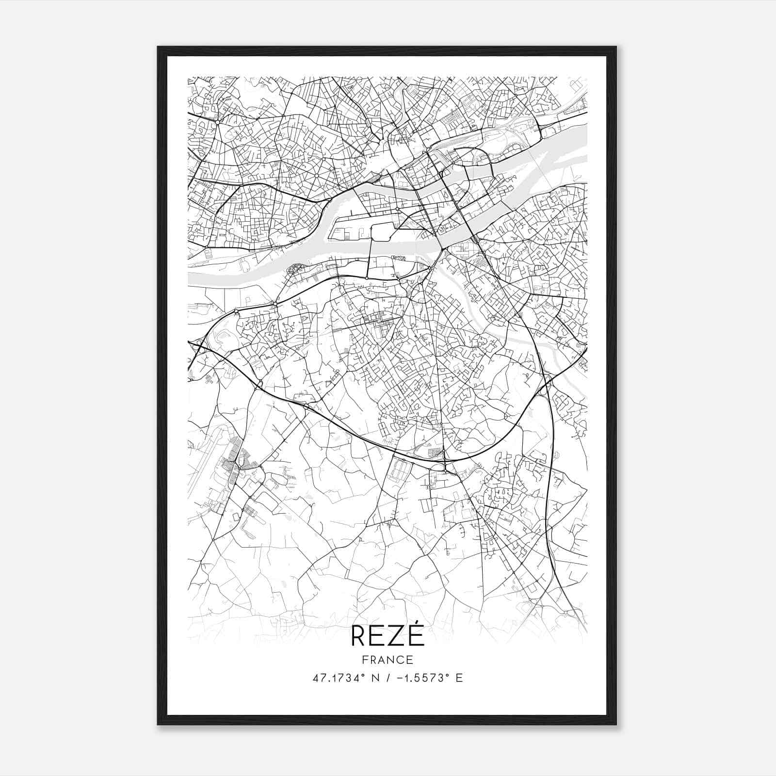 Reze France Map Poster, Modern Home Decor Wall Art Print