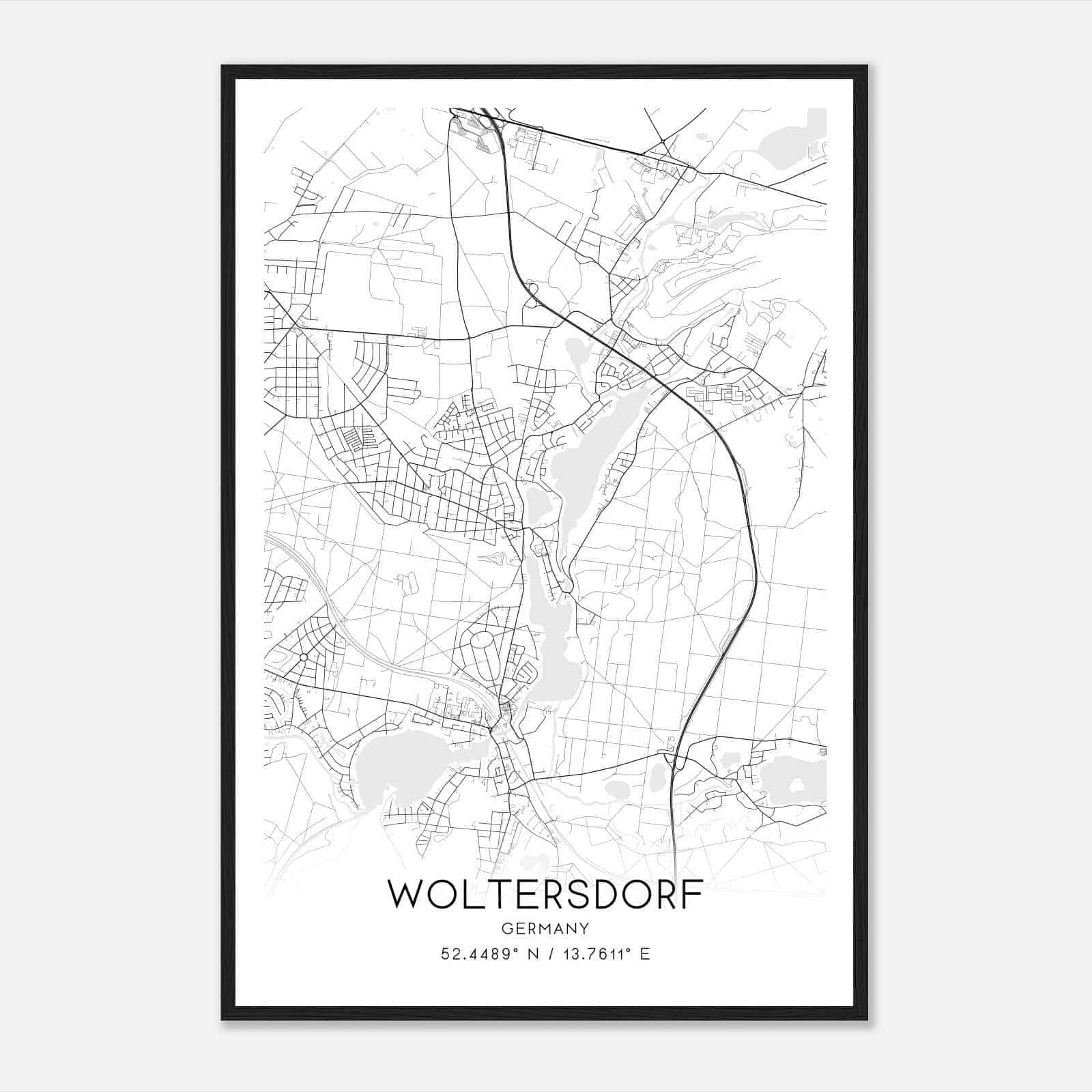 Woltersdorf Germany Map Poster, Modern Home Decor Wall Art Print