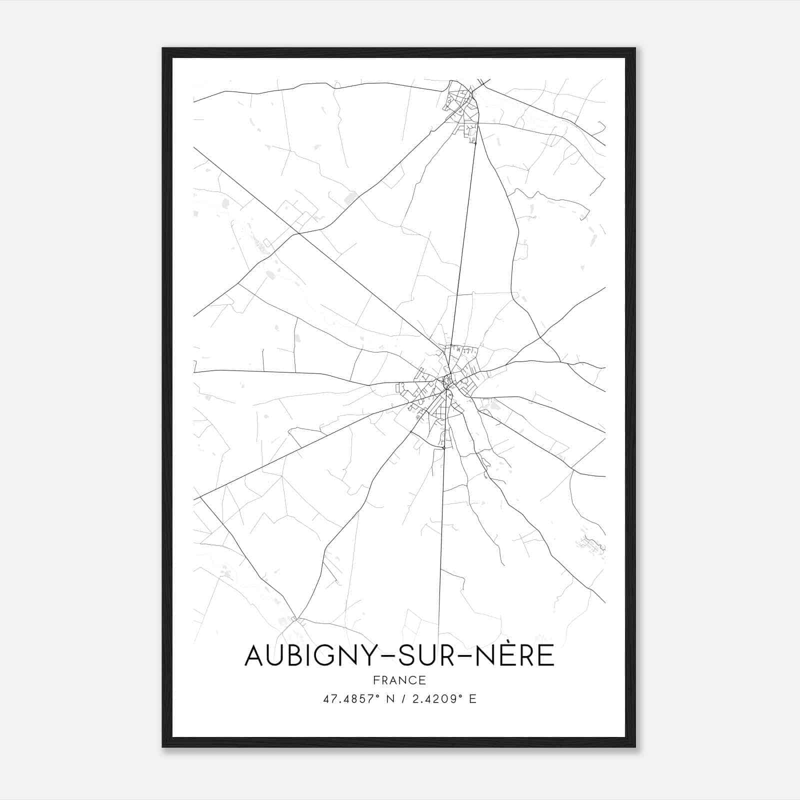 Aubigny-sur-Nere France Map Poster, Modern Home Decor Wall Art Print