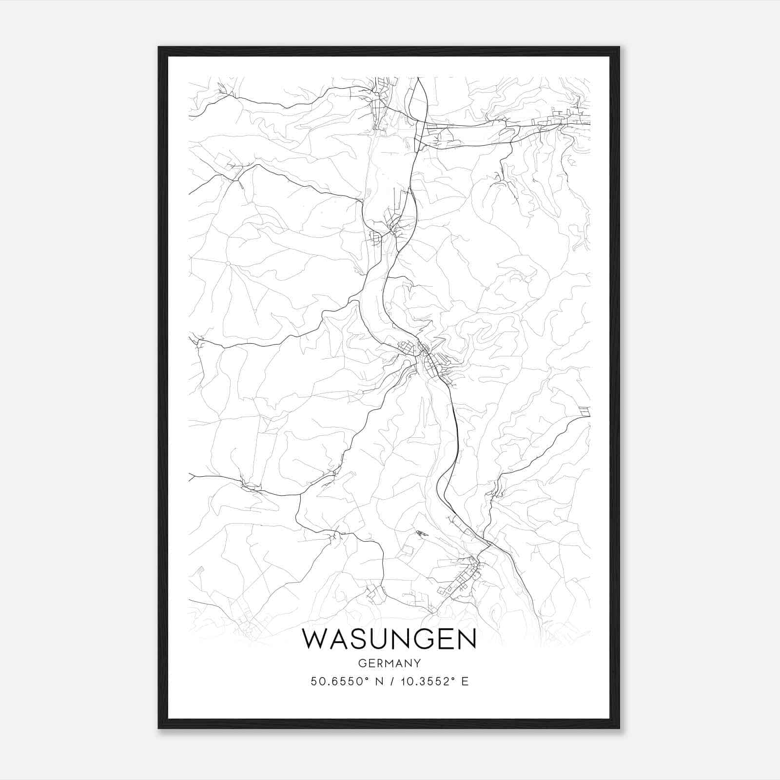 Wasungen Germany Map Poster, Modern Home Decor Wall Art Print