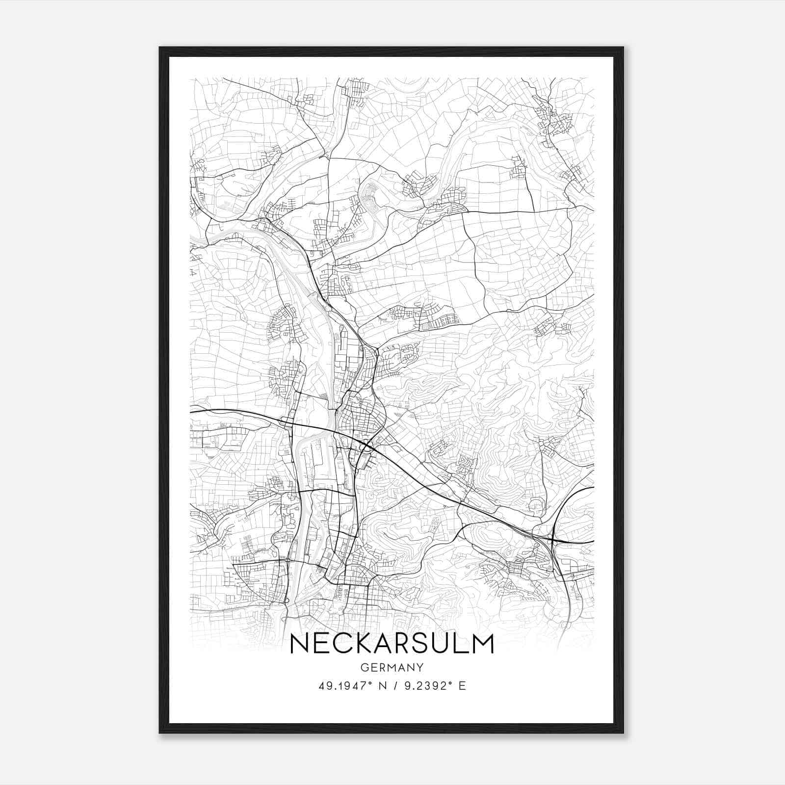 Neckarsulm Germany Map Poster, Modern Home Decor Wall Art Print