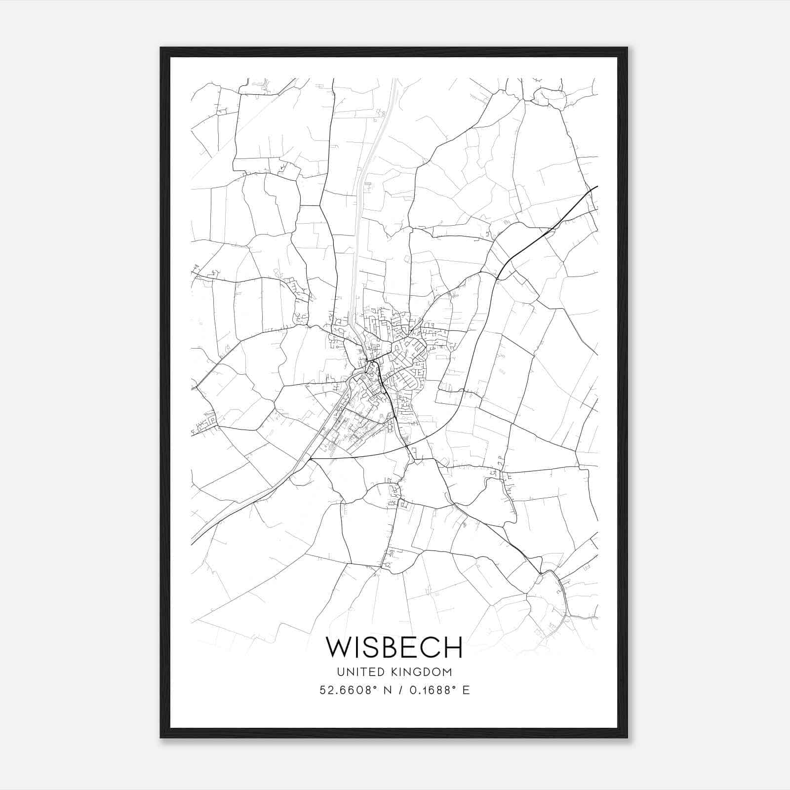 Wisbech United Kingdom Map Poster, Modern Home Decor Wall Art Print