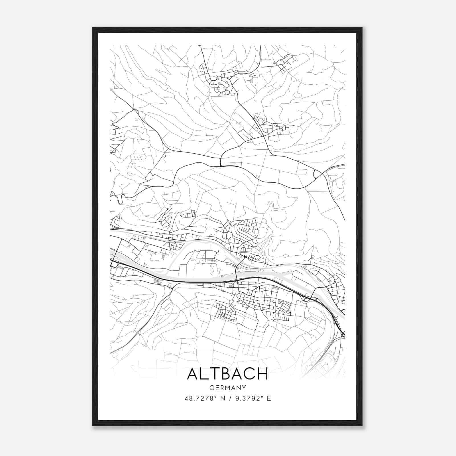 Altbach Germany Map Poster, Modern Home Decor Wall Art Print