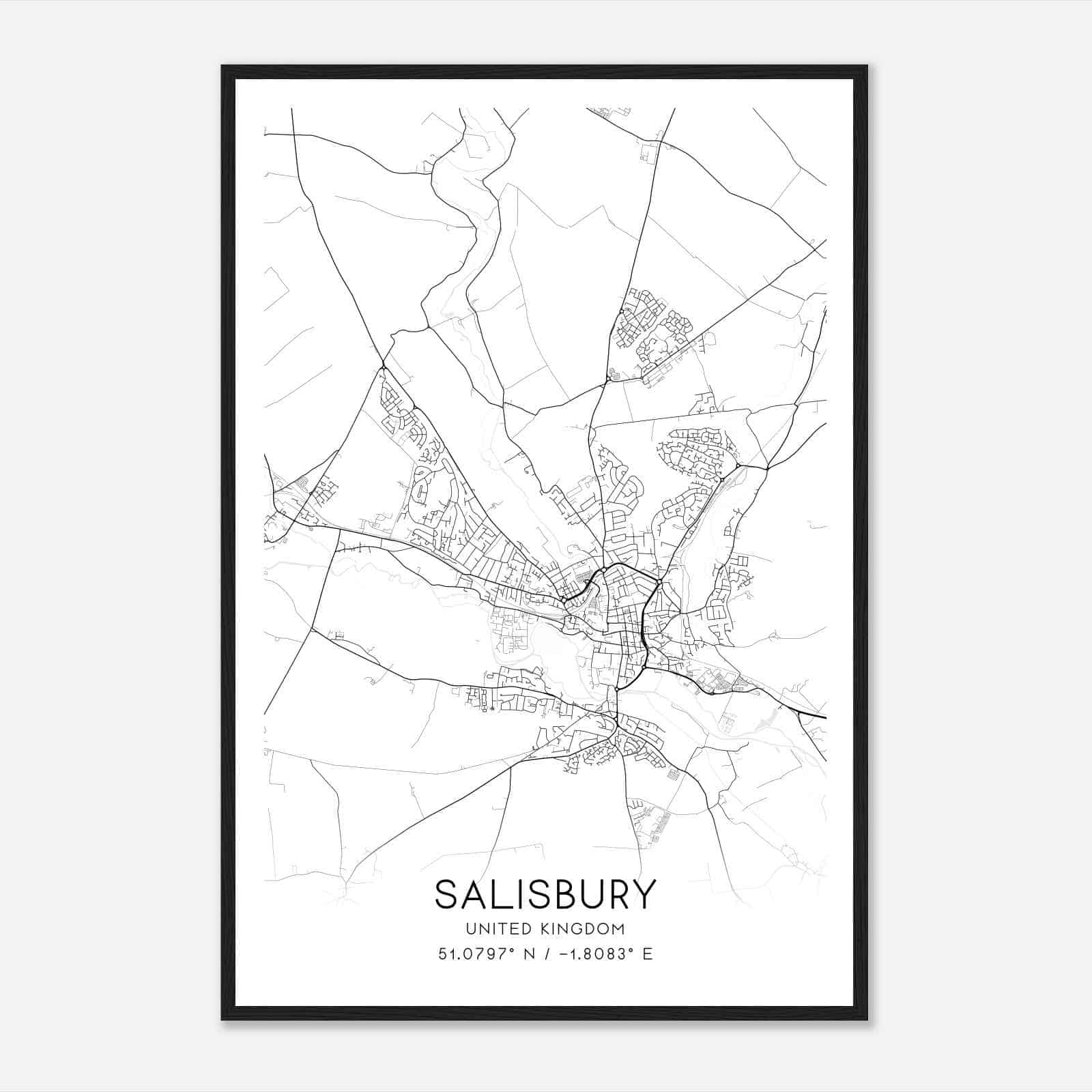 Salisbury United Kingdom Map Poster, Modern Home Decor Wall Art Print
