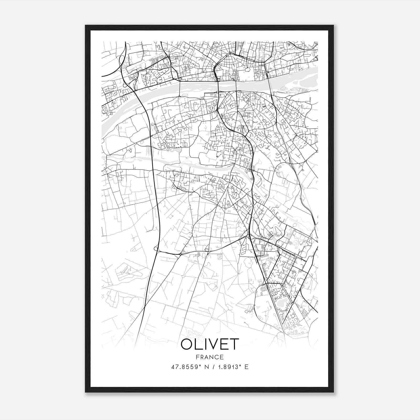 Olivet France Map Poster, Modern Home Decor Wall Art Print