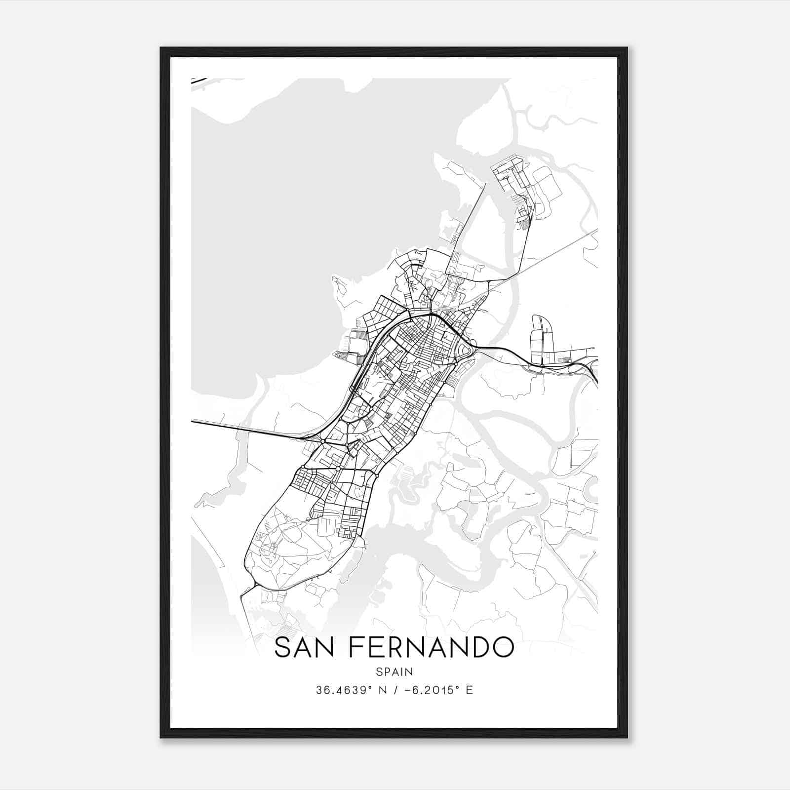 San Fernando Spain Map Poster, Modern Home Decor Wall Art Print
