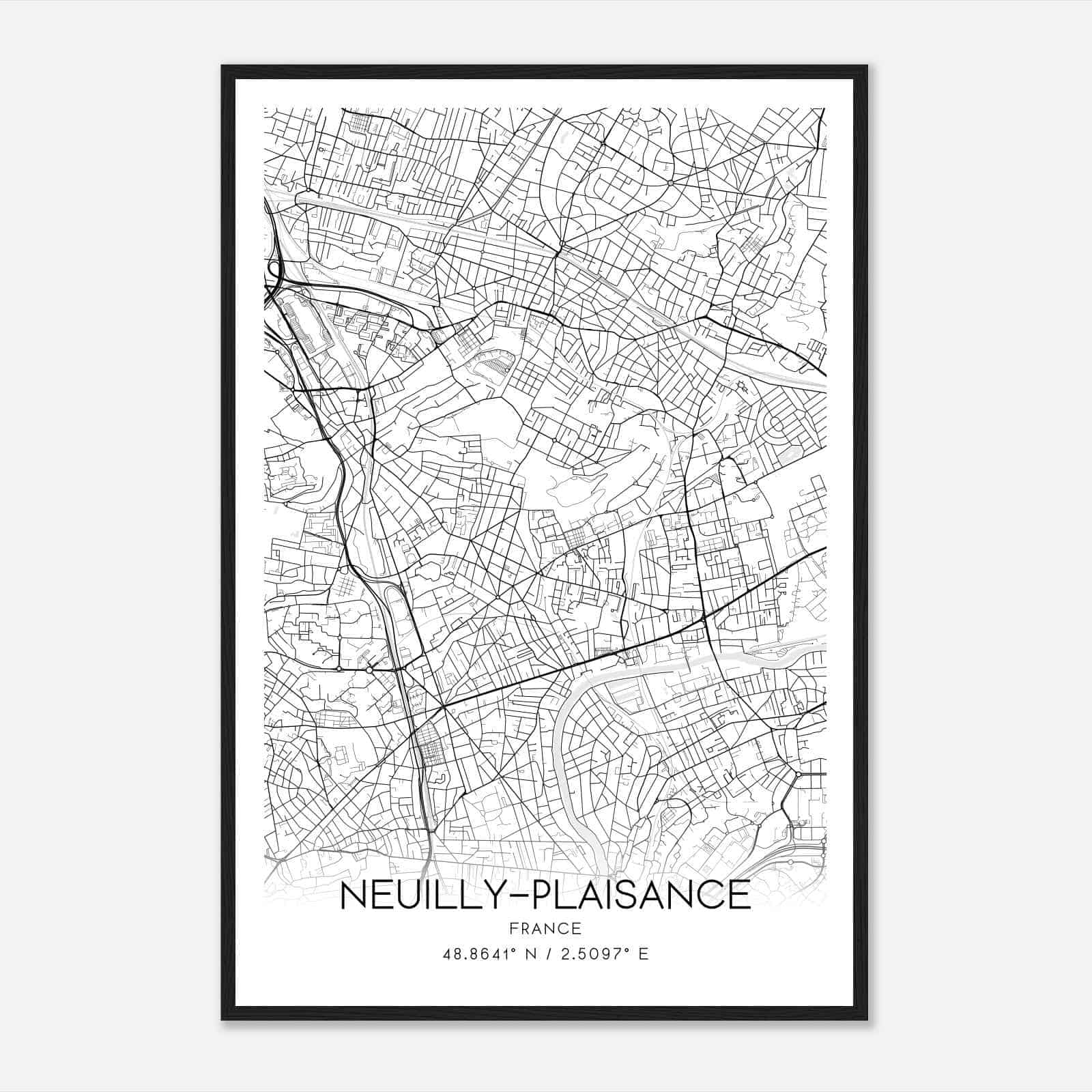 Neuilly-Plaisance France Map Poster, Modern Home Decor Wall Art Print