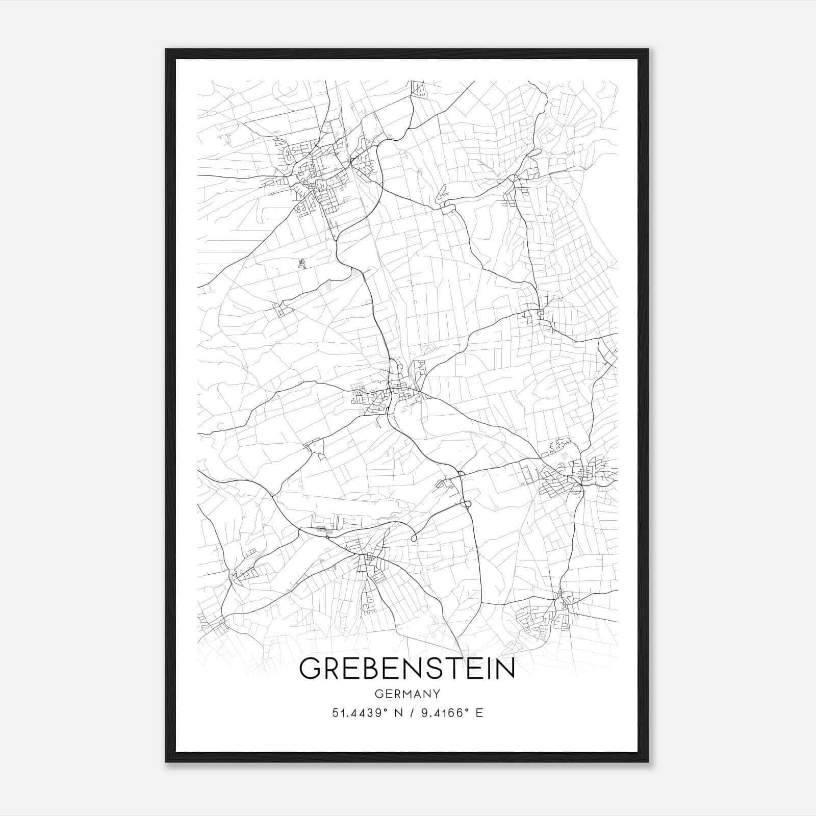 Grebenstein Germany Map Poster, Modern Home Decor Wall Art Print