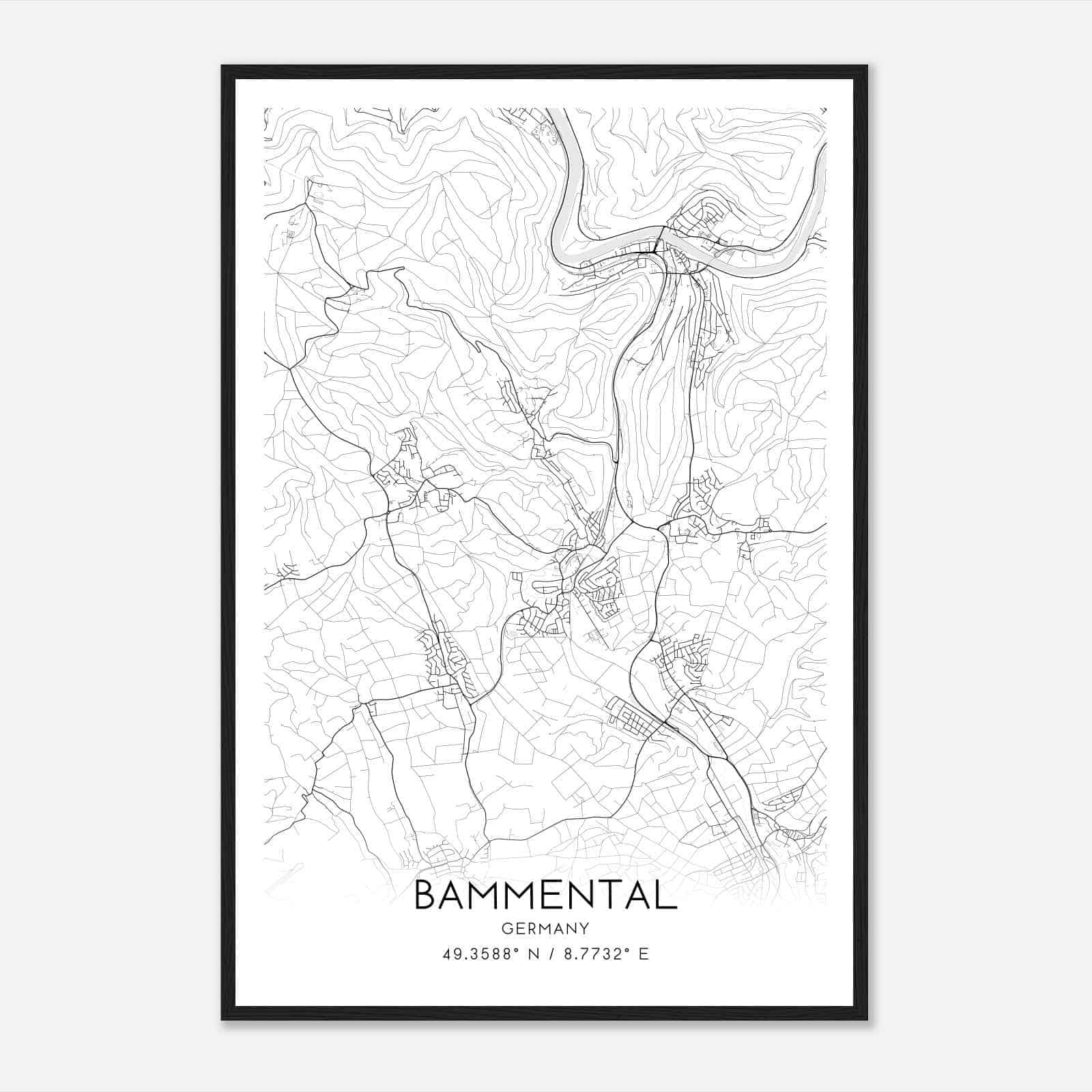 Bammental Germany Map Poster, Modern Home Decor Wall Art Print
