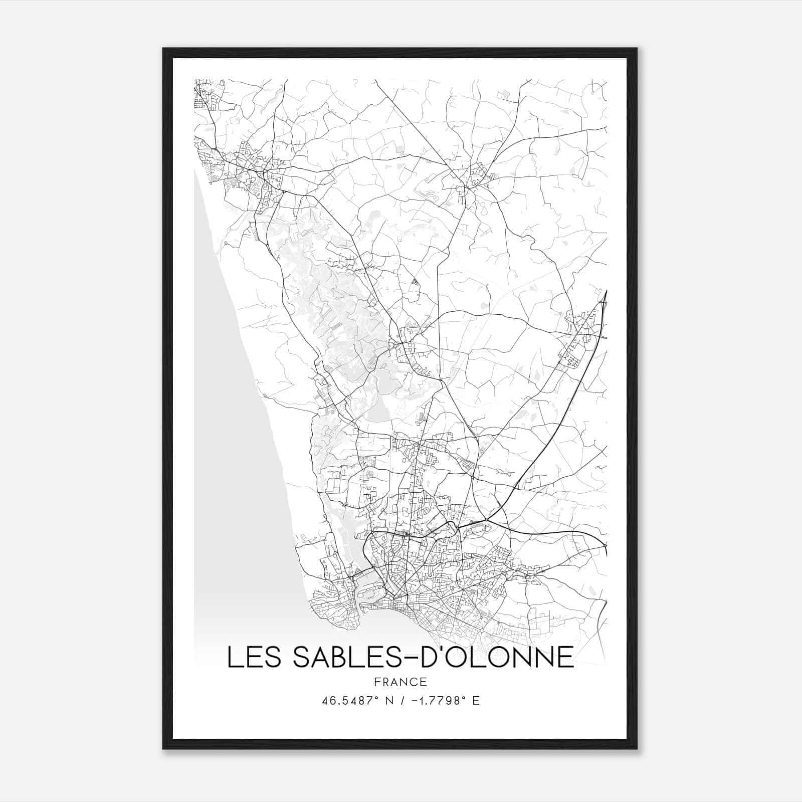 Olonne-sur-Mer France Map Poster, Modern Home Decor Wall Art Print