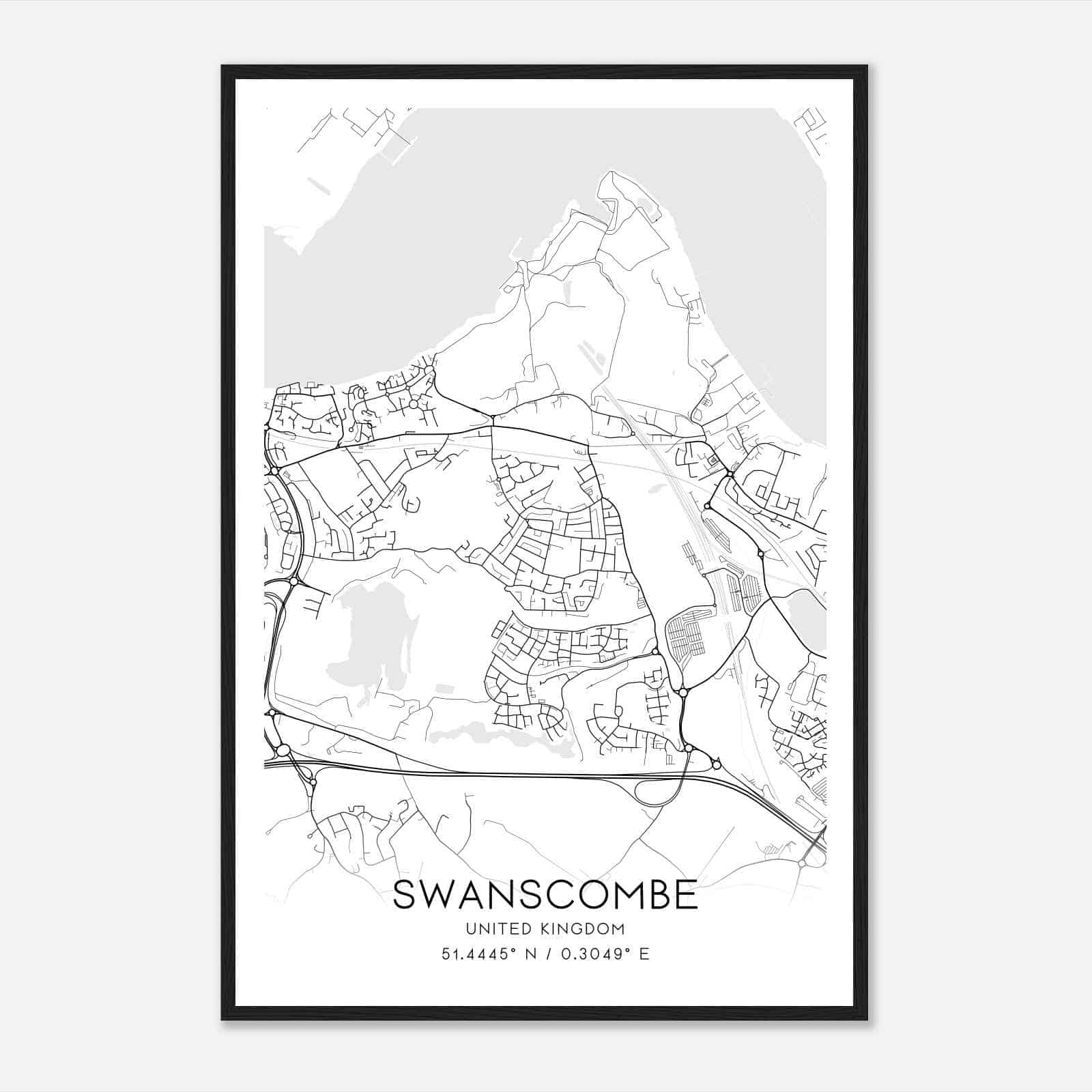 Swanscombe United Kingdom Map Poster, Modern Home Decor Wall Art Print