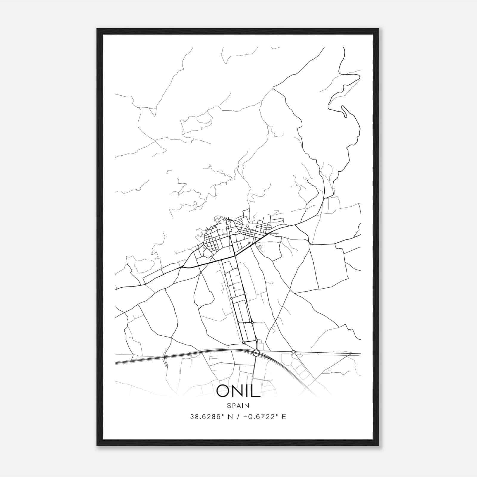 Onil Spain Map Poster, Modern Home Decor Wall Art Print