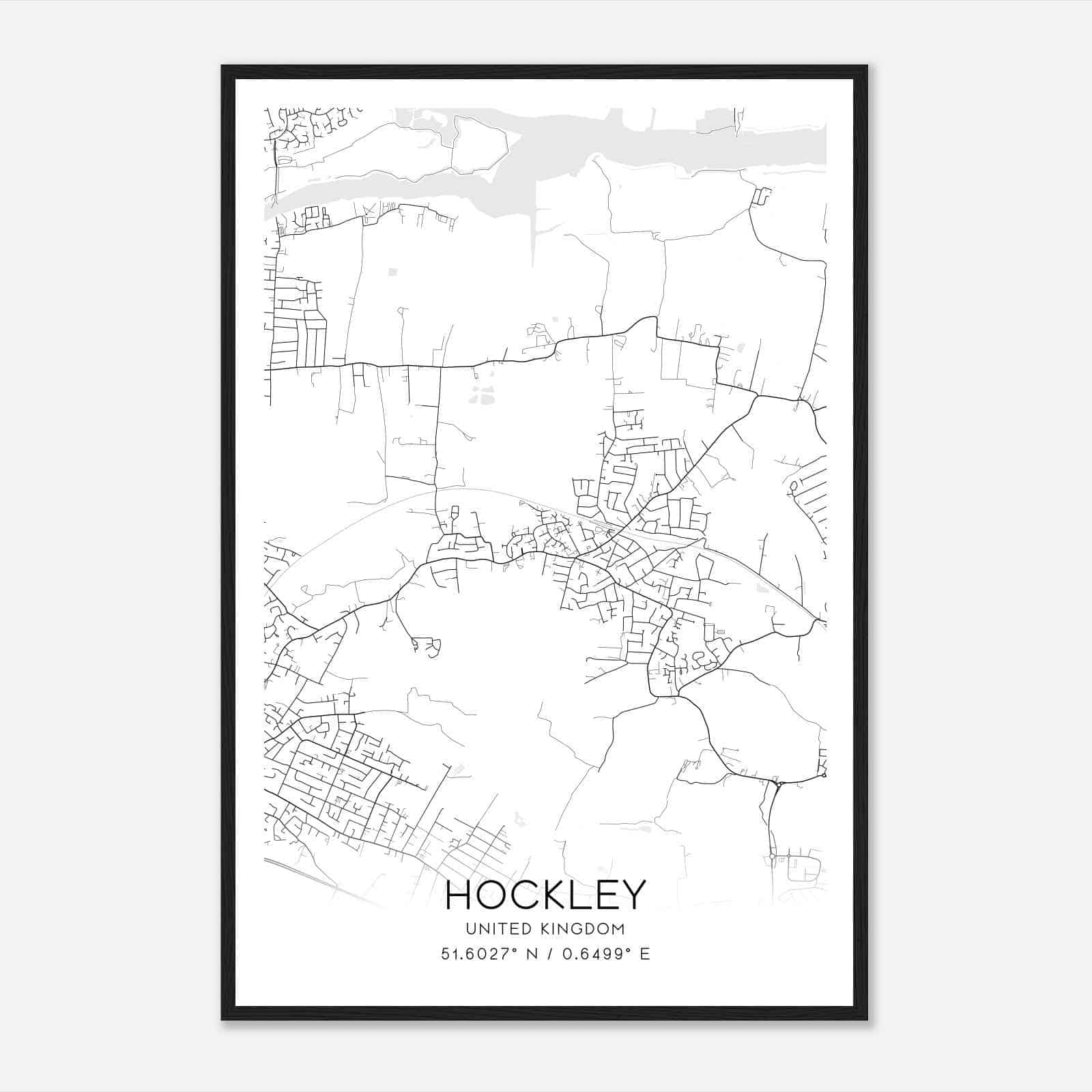 Hockley United Kingdom Map Poster, Modern Home Decor Wall Art Print