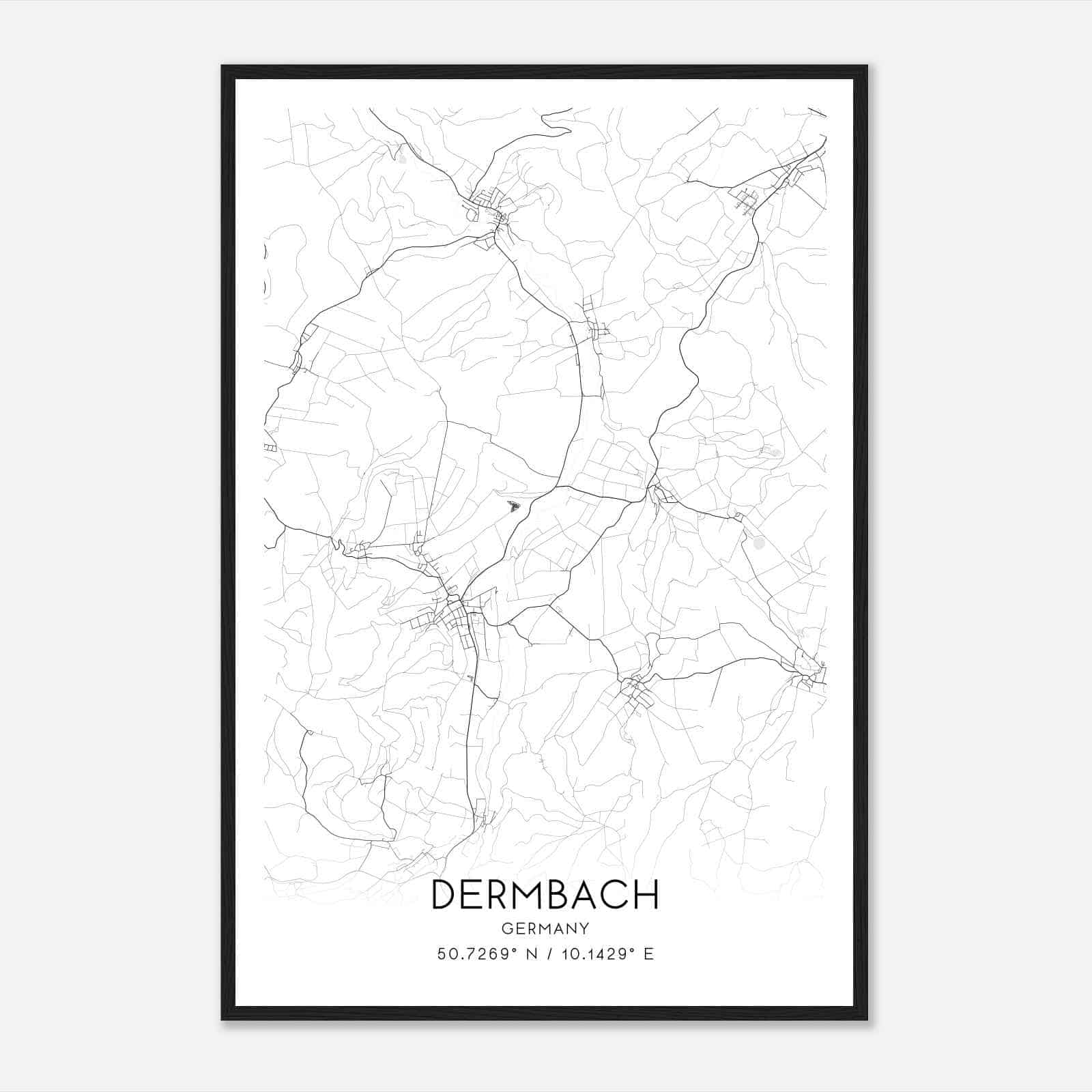 Dermbach Germany Map Poster, Modern Home Decor Wall Art Print