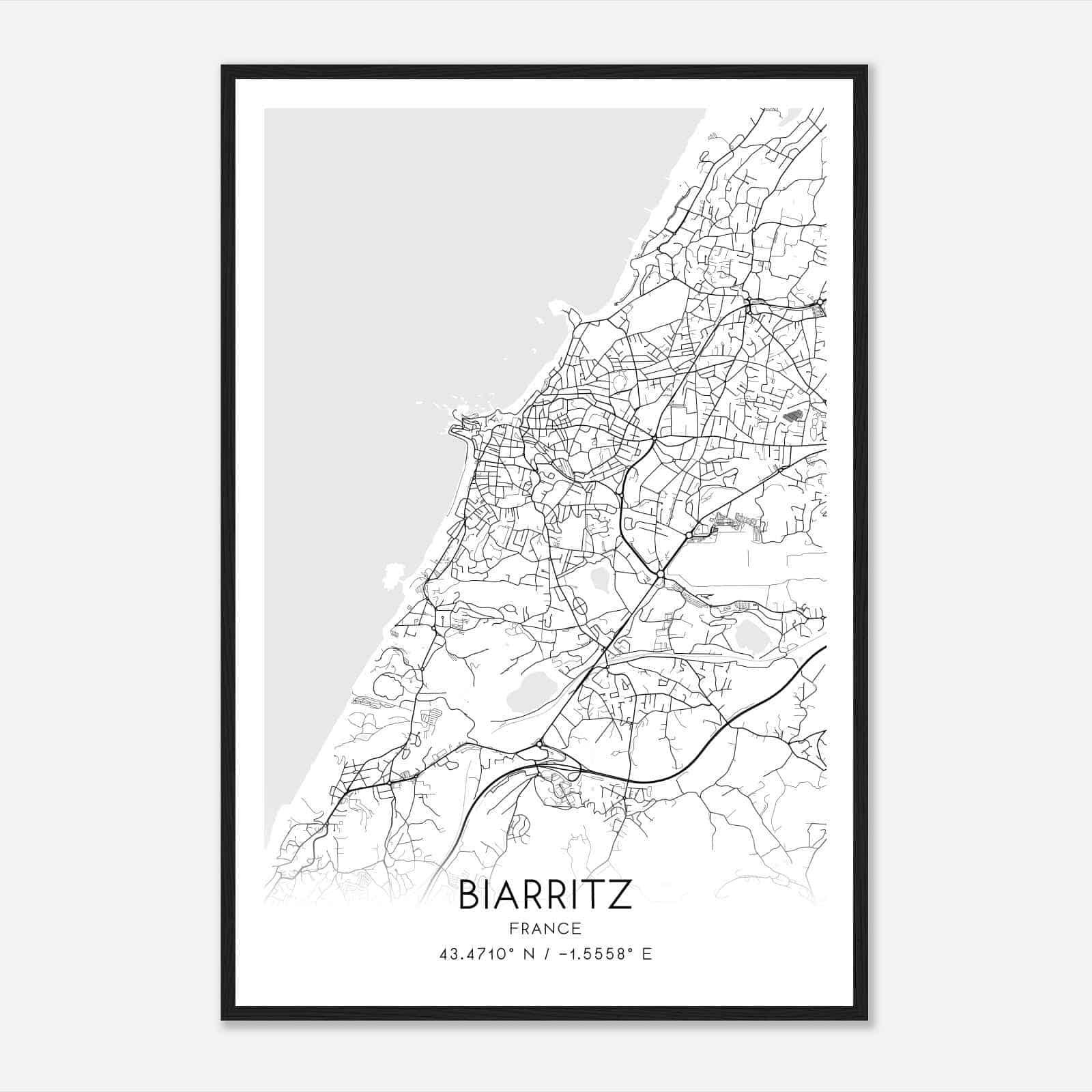 Biarritz France Map Poster, Modern Home Decor Wall Art Print