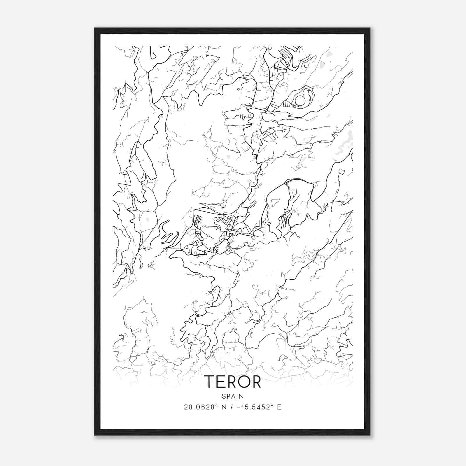 Teror Spain Map Poster, Modern Home Decor Wall Art Print