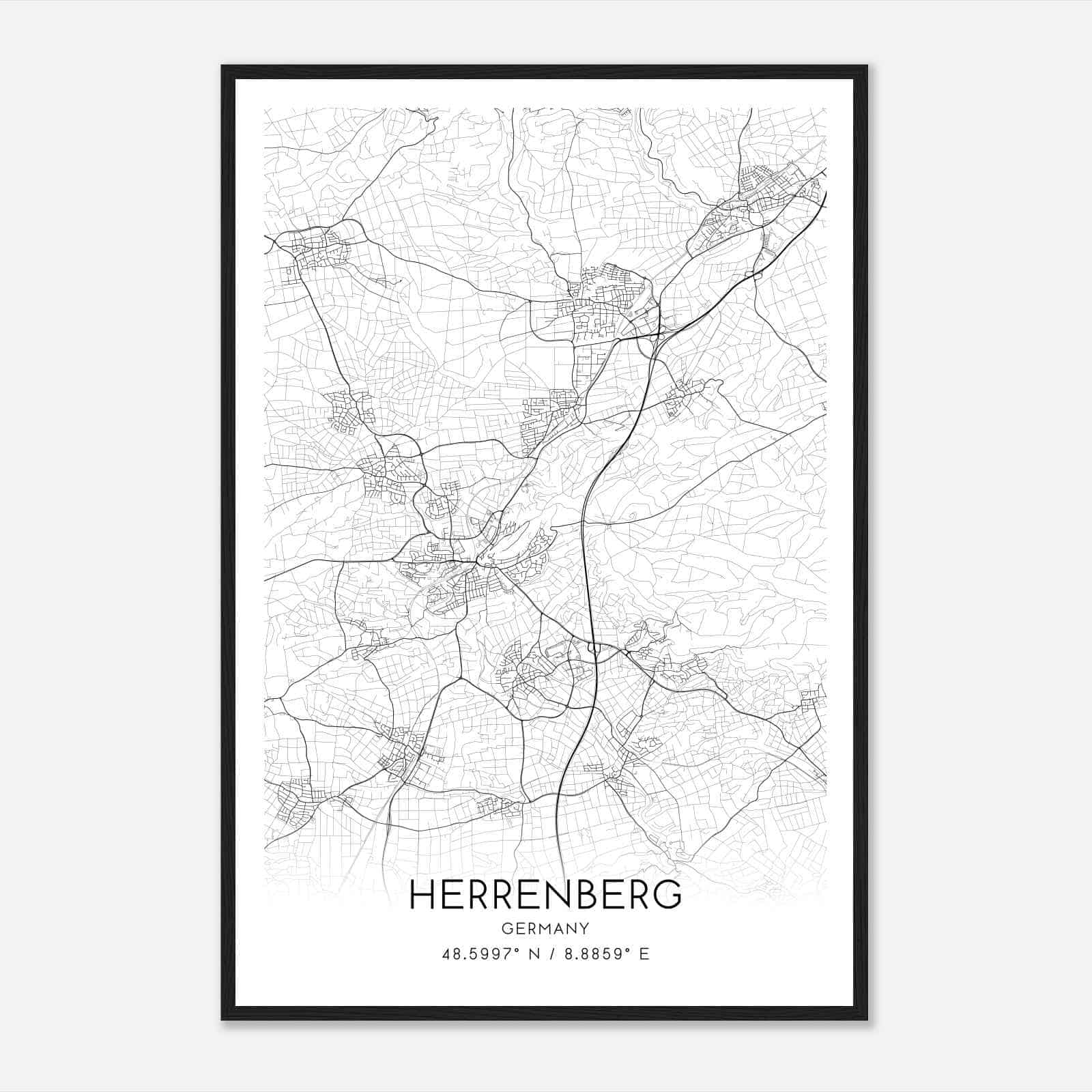 Herrenberg Germany Map Poster, Modern Home Decor Wall Art Print