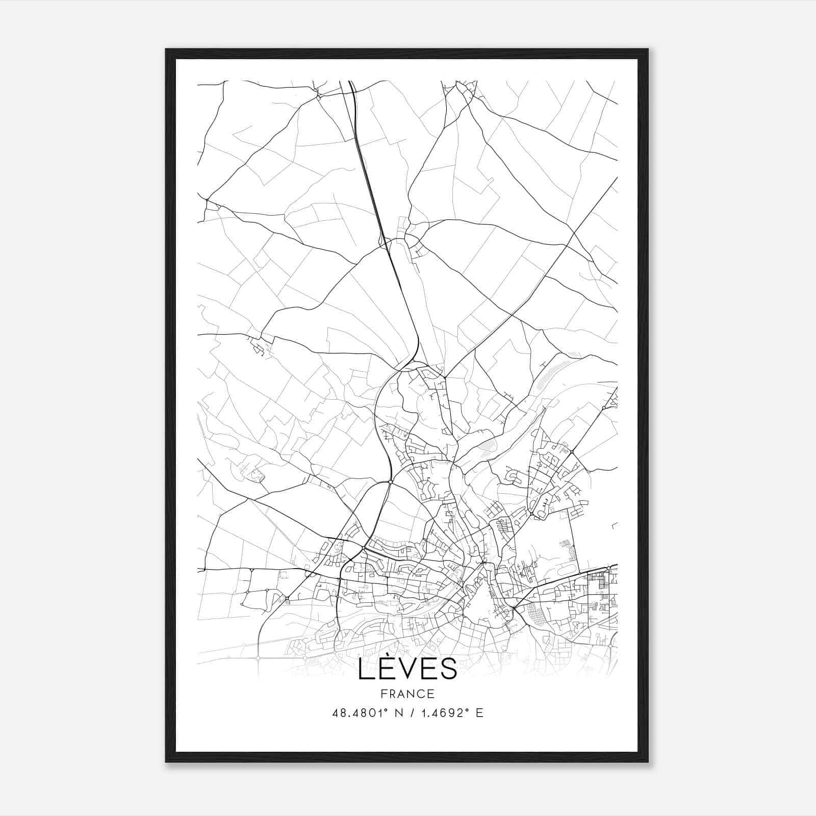 Leves France Map Poster, Modern Home Decor Wall Art Print