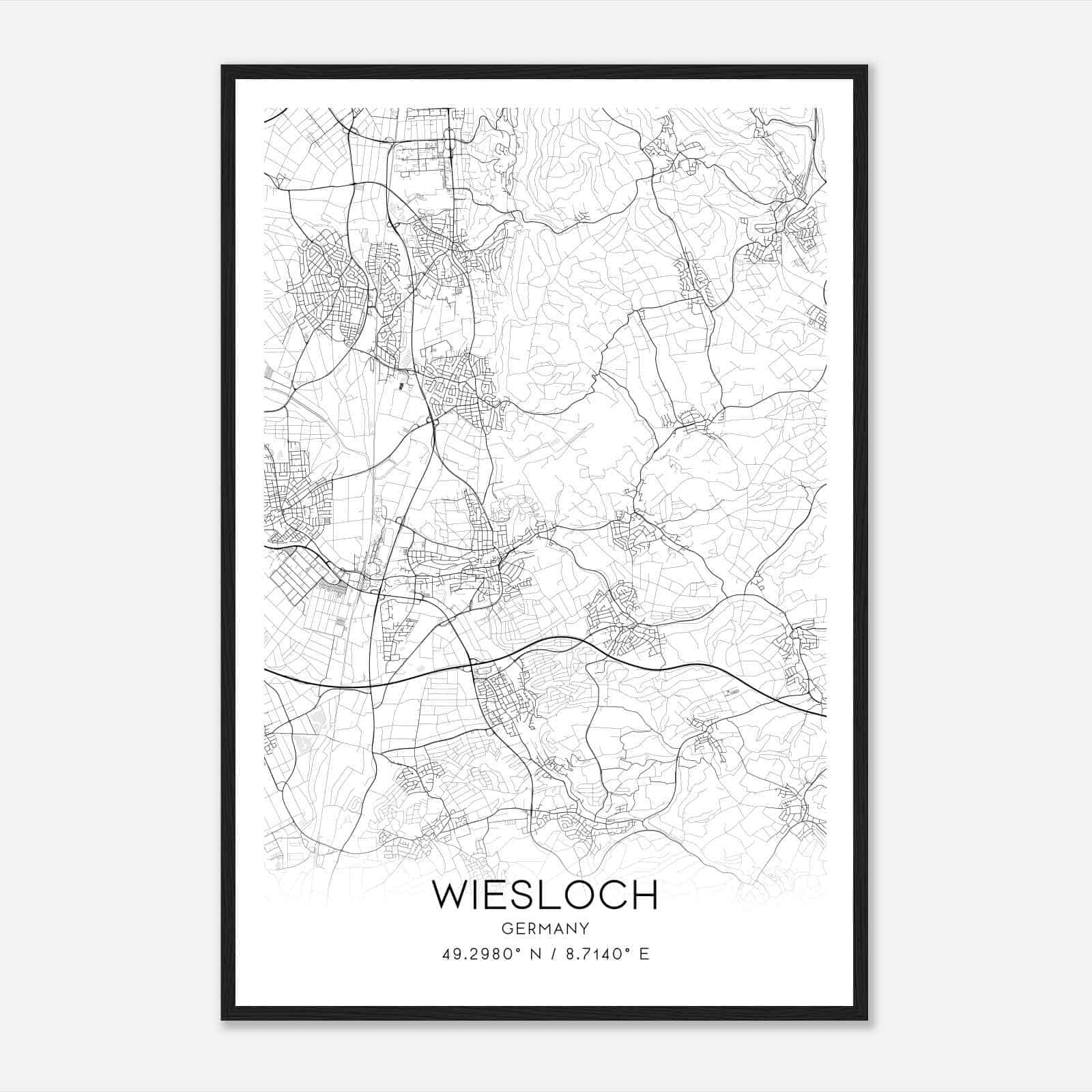 Wiesloch Germany Map Poster, Modern Home Decor Wall Art Print